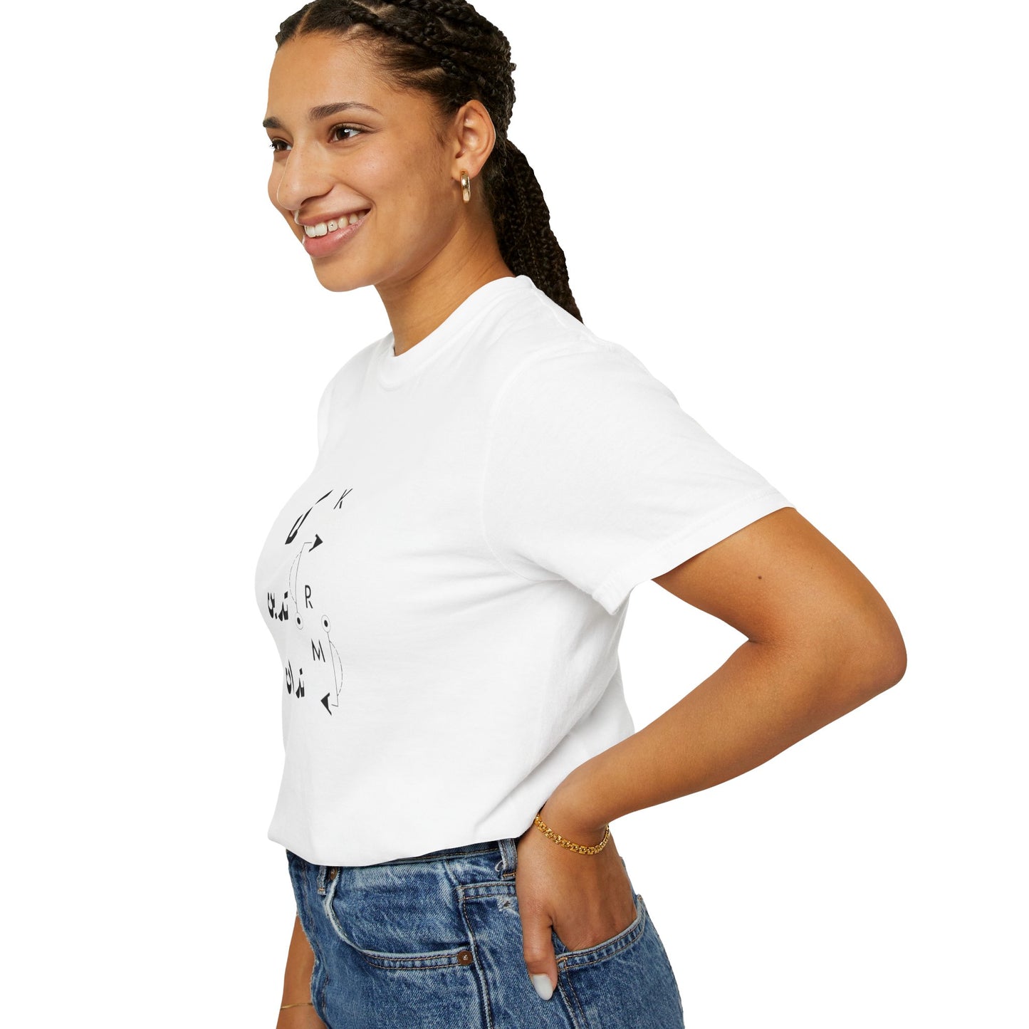 Lifestyle shot featuring the Karma Has Its Ways - Vintage Aesthetic Oversized Boho Pullover Tee in Organic Cotton, worn during a vibrant outdoor festival.