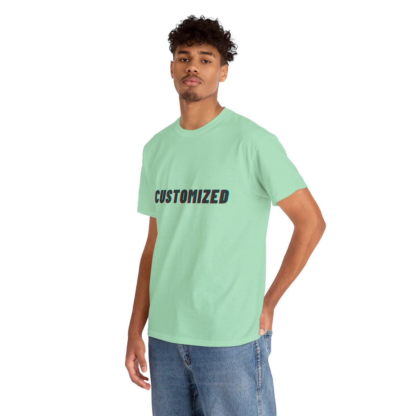 Personalized Unisex Heavy Cotton Tee - Eco-Friendly, Comfortable, Custom Graphic Wear displayed on a model in a natural setting.