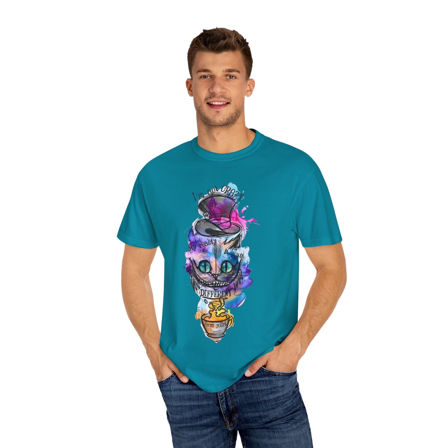 Close-up view of the Personalized Cat With A Hat Country Music Graphic T-Shirt design, highlighting its vibrant colors and artistic details on organic cotton.