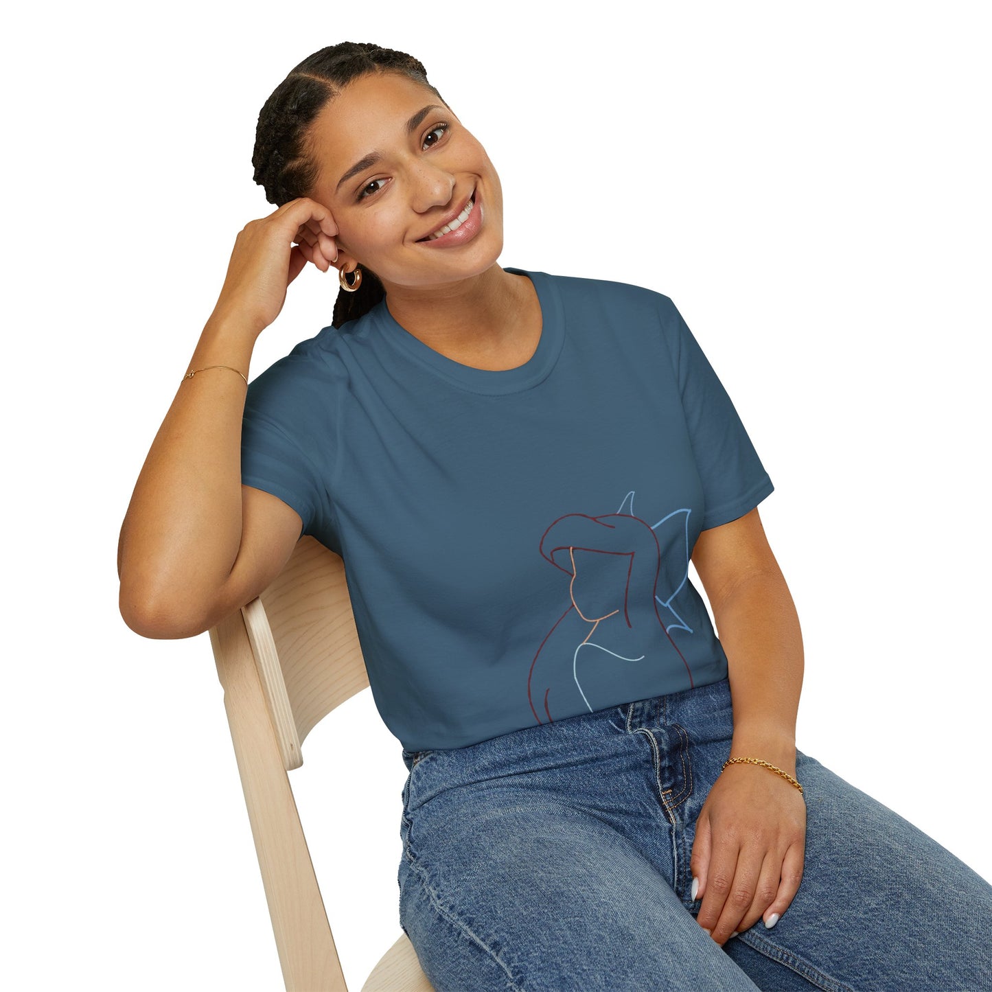 Back view of the Unisex Minimalist Line Art T-Shirt - Softstyle Eco-Friendly Tee illustrating its simple and stylish back design, perfect for everyday wear.