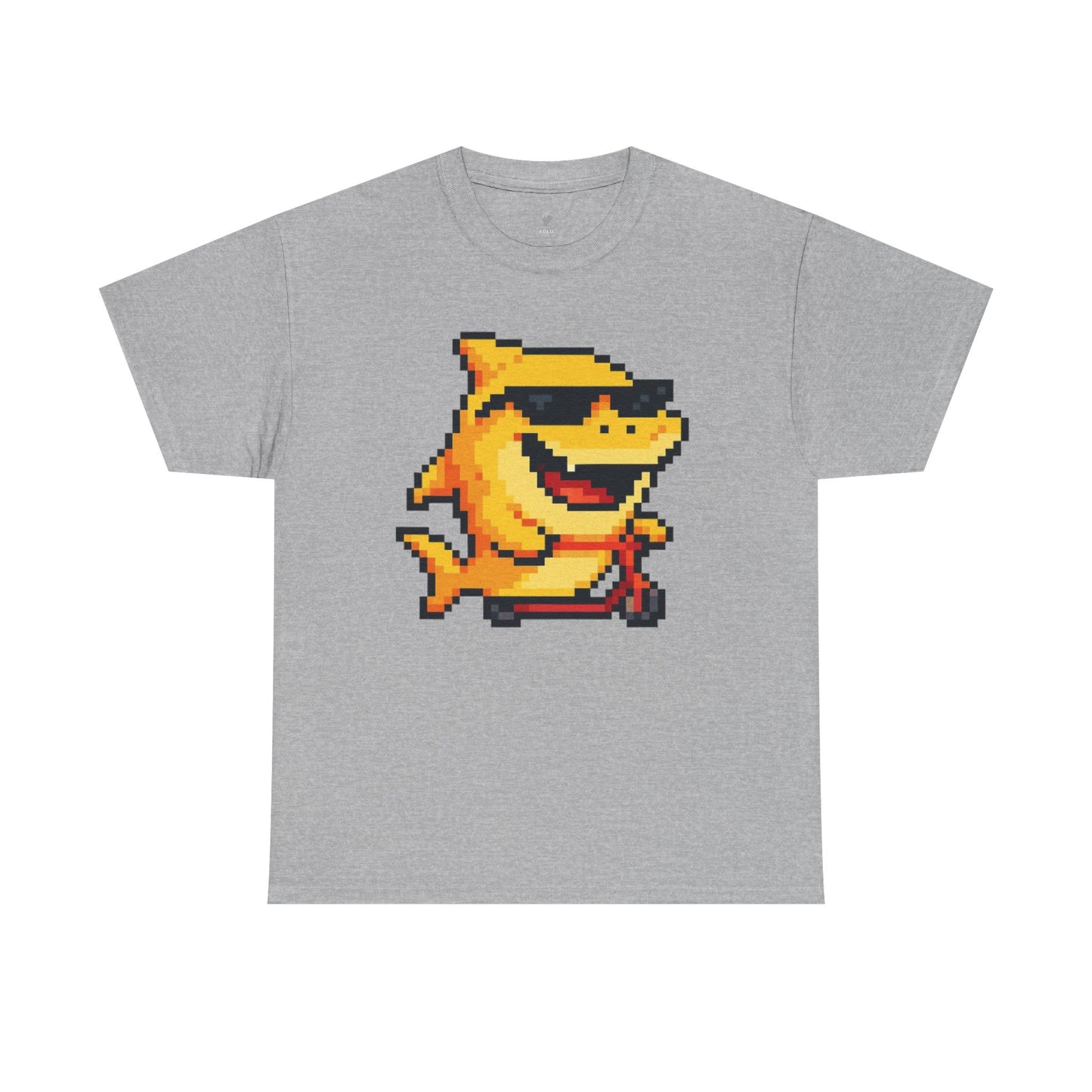 Retro Pixel Baby Shark Unisex Heavy Cotton Tee, Fun Graphic Tee, Gamer Shirt, Gift for Shark Lovers, Summer Casual Wear, Retro T-Shirt