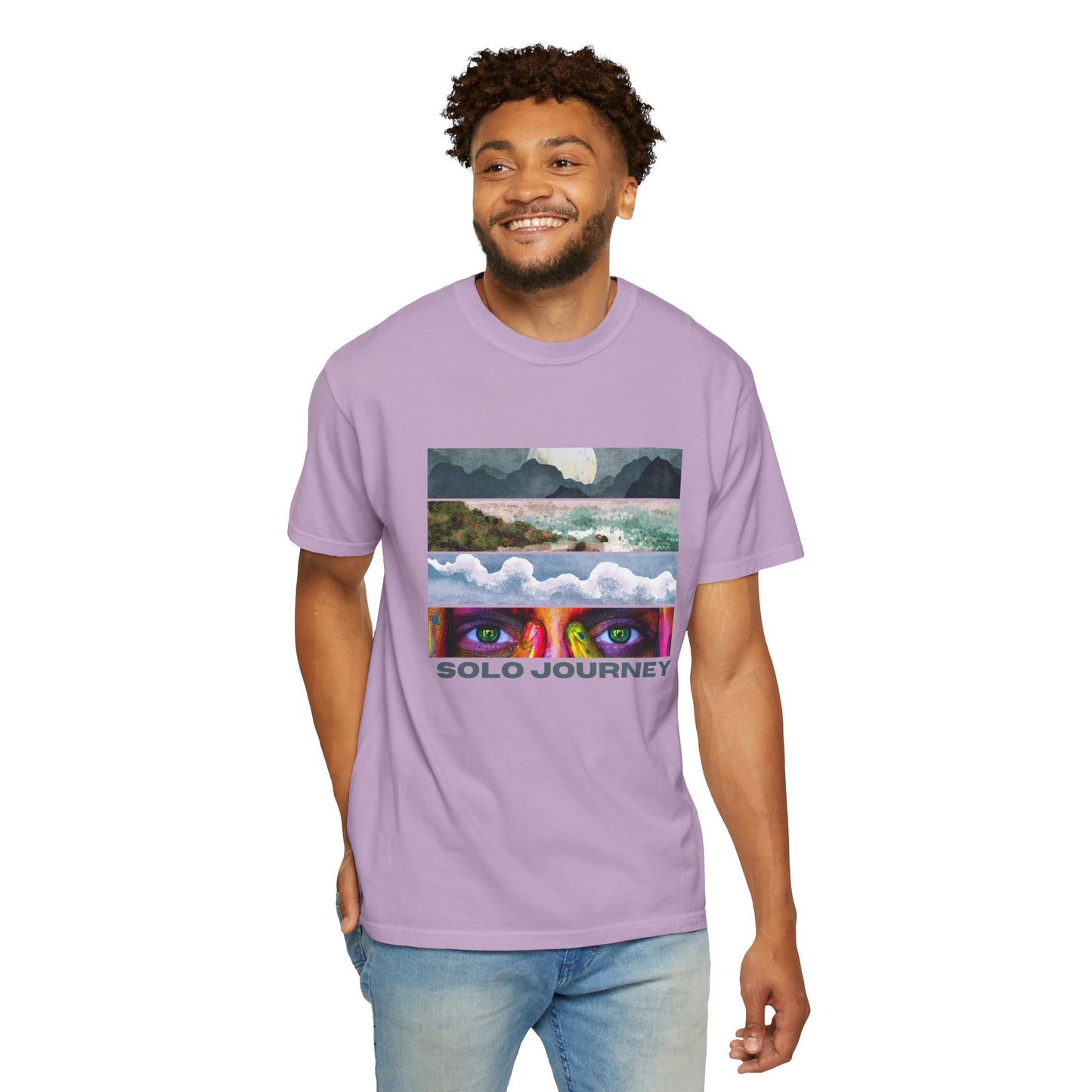 Vintage Aesthetic Oversized Boho T-Shirt 07 - Eco-Friendly Organic Cotton Tee displayed flat, showcasing the unique hand-drawn graphic design.