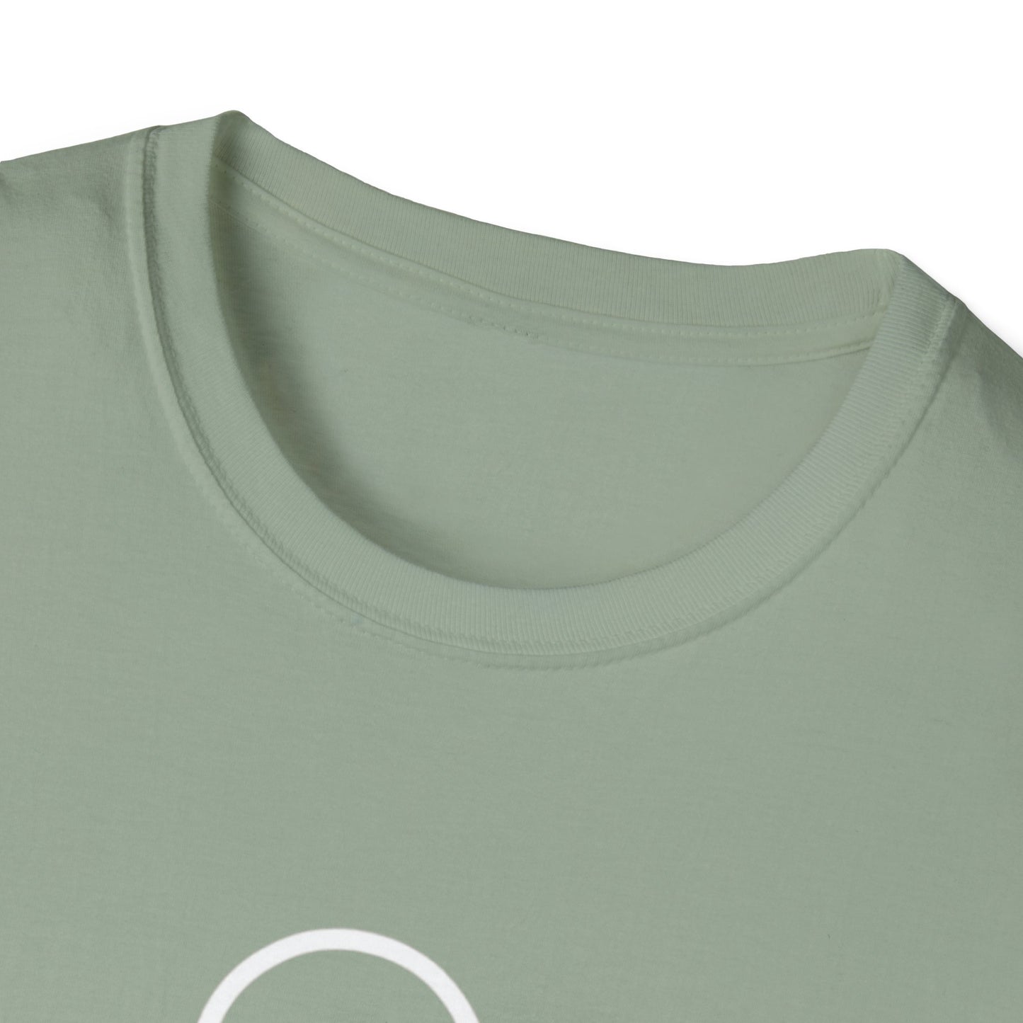 Unisex Softstyle T-Shirt - Eco-Friendly 100% Cotton Minimalist Graphic Tee for Casual Wear, worn casually with jeans.