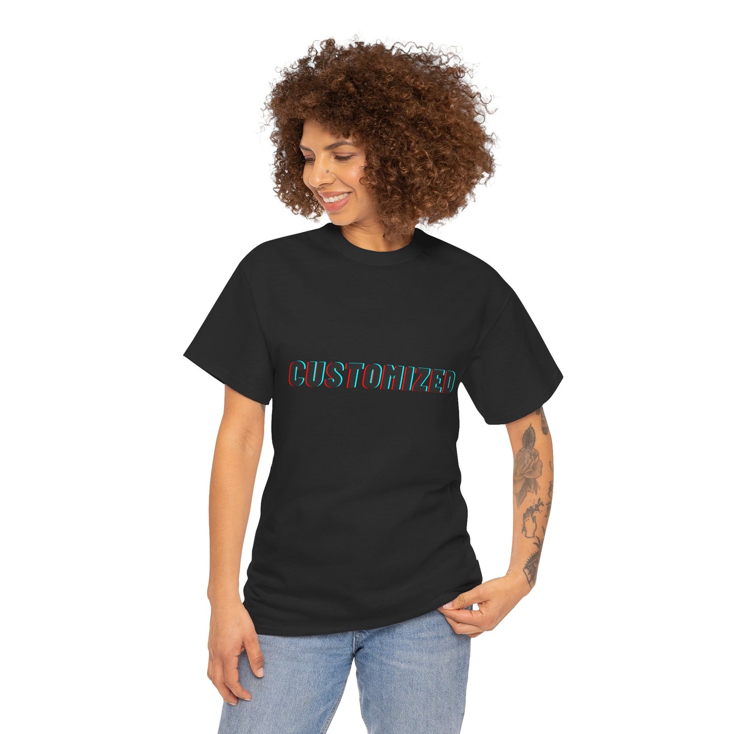Personalized Unisex Heavy Cotton Tee in eco-friendly cotton, showcasing a custom graphic design for stylish, comfortable wear.