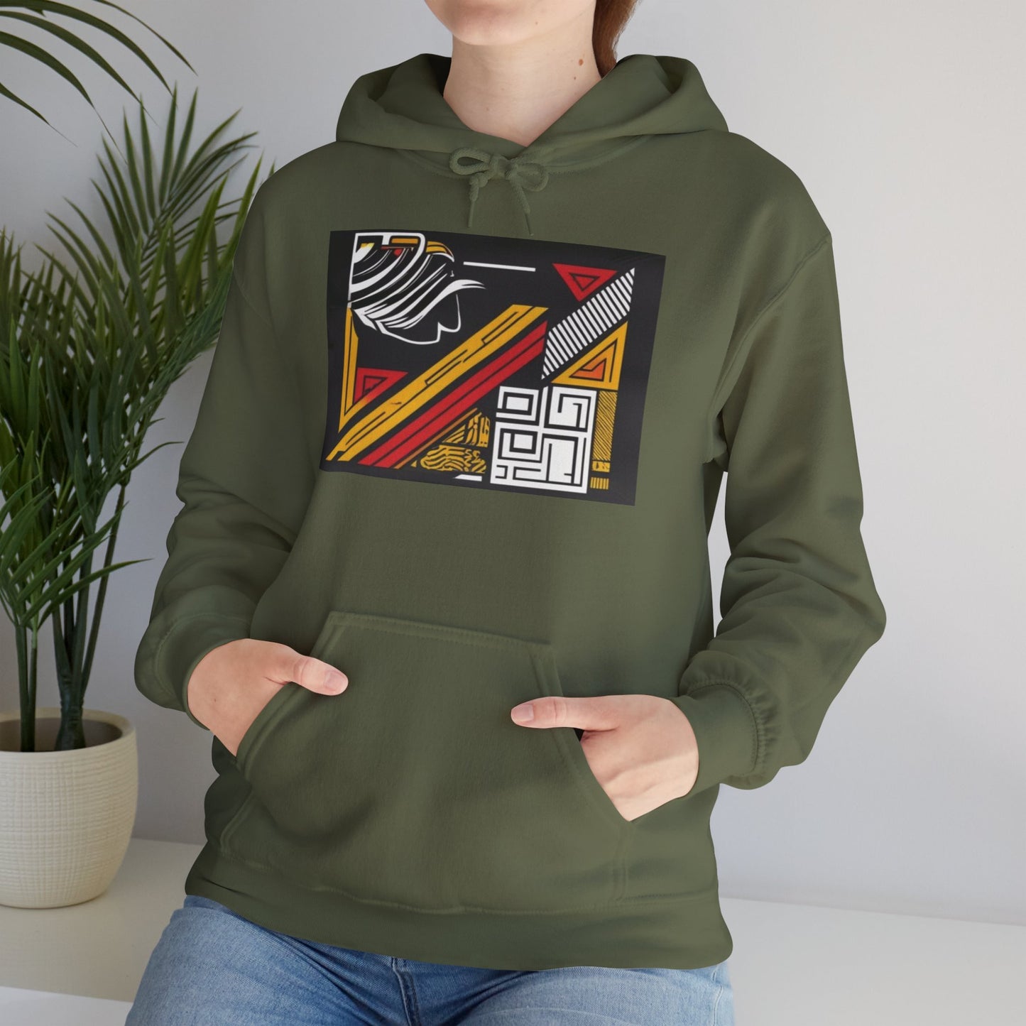 Vintage Aesthetic Oversized Boho Hoodie - Eco-Friendly Organic Cotton Pullover displayed on a hanger against a natural backdrop.