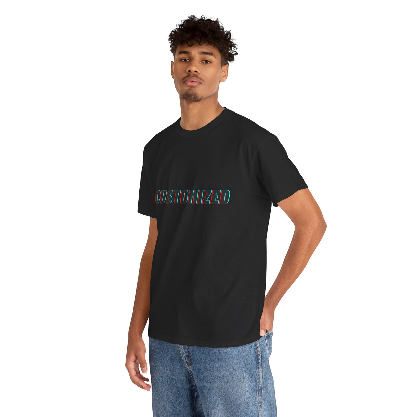 Close-up of Personalized Unisex Heavy Cotton Tee featuring soft fabric and vibrant custom graphics, perfect for eco-conscious fashion.