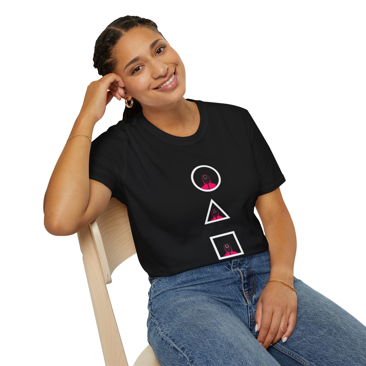 Close-up of the Unisex Softstyle T-Shirt showcasing its soft texture and unique minimalist graphic for stylish comfort.