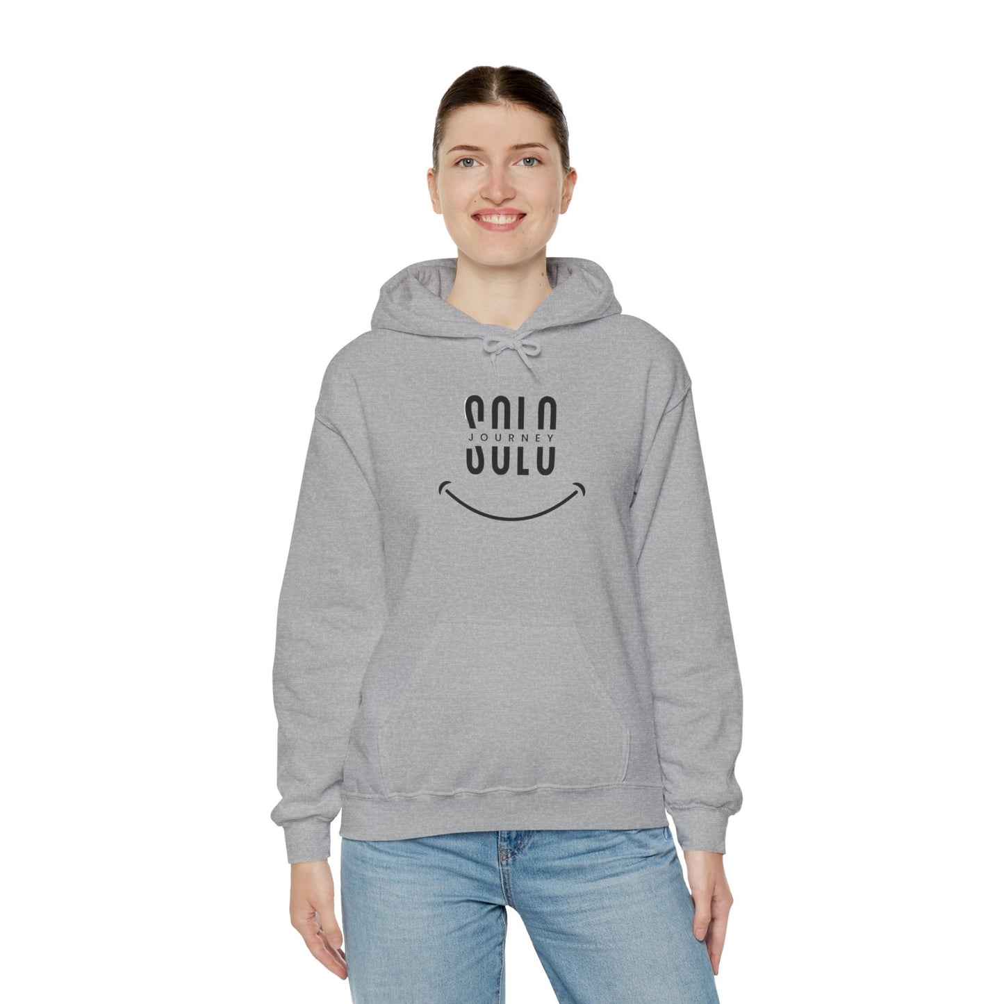 Model wearing the Solo Journey Oversized Boho Hoodie styled with jeans, representing laid-back comfort.