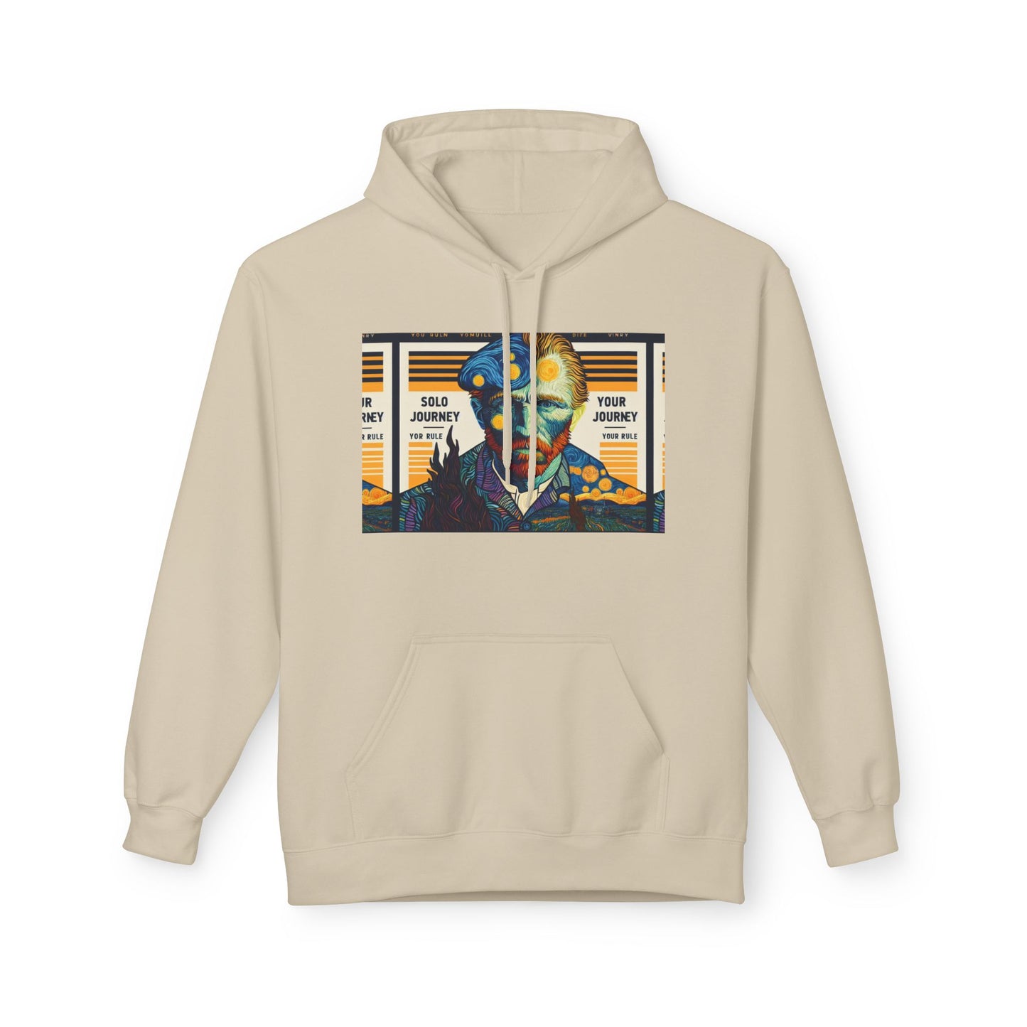 Van Gogh AI Graphic Western Rodeo Sweatshirt showcasing vintage cowboy art and boho style on a model.