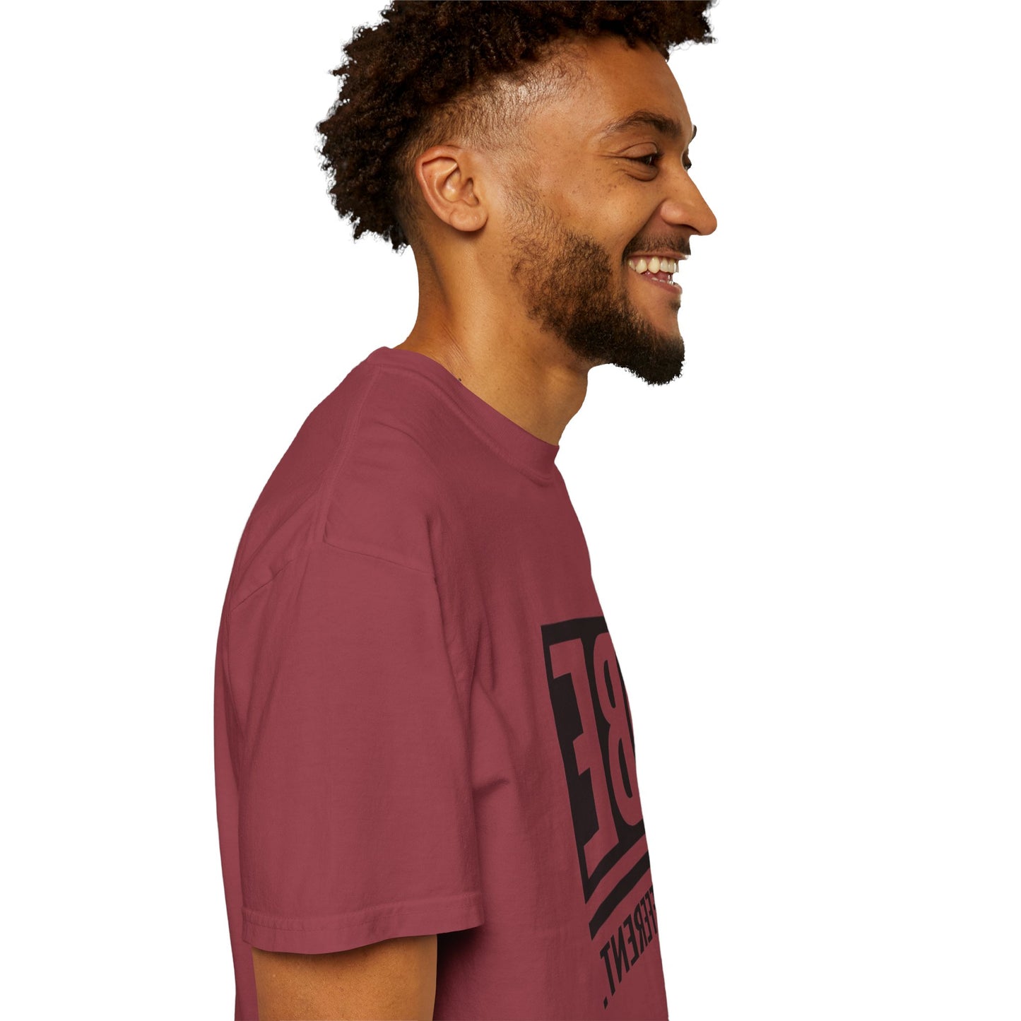 Be Different Art Graphic Oversized Boho T-Shirt showcasing unique hand-drawn design made from eco-friendly organic cotton.