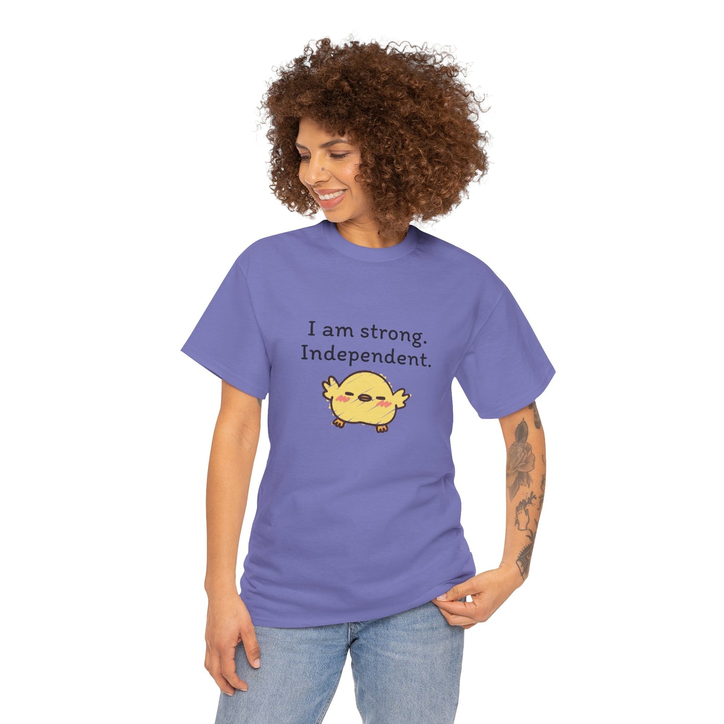 Empowering Chick Graphic Unisex Heavy Cotton Tee - "I am strong. Independent."