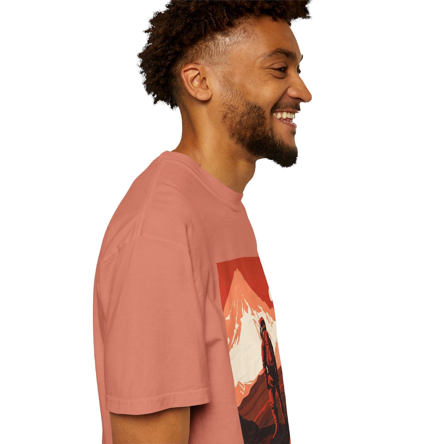 Man On Mars Graphic T-Shirt showcasing the oversized unisex design made of eco-friendly organic cotton.