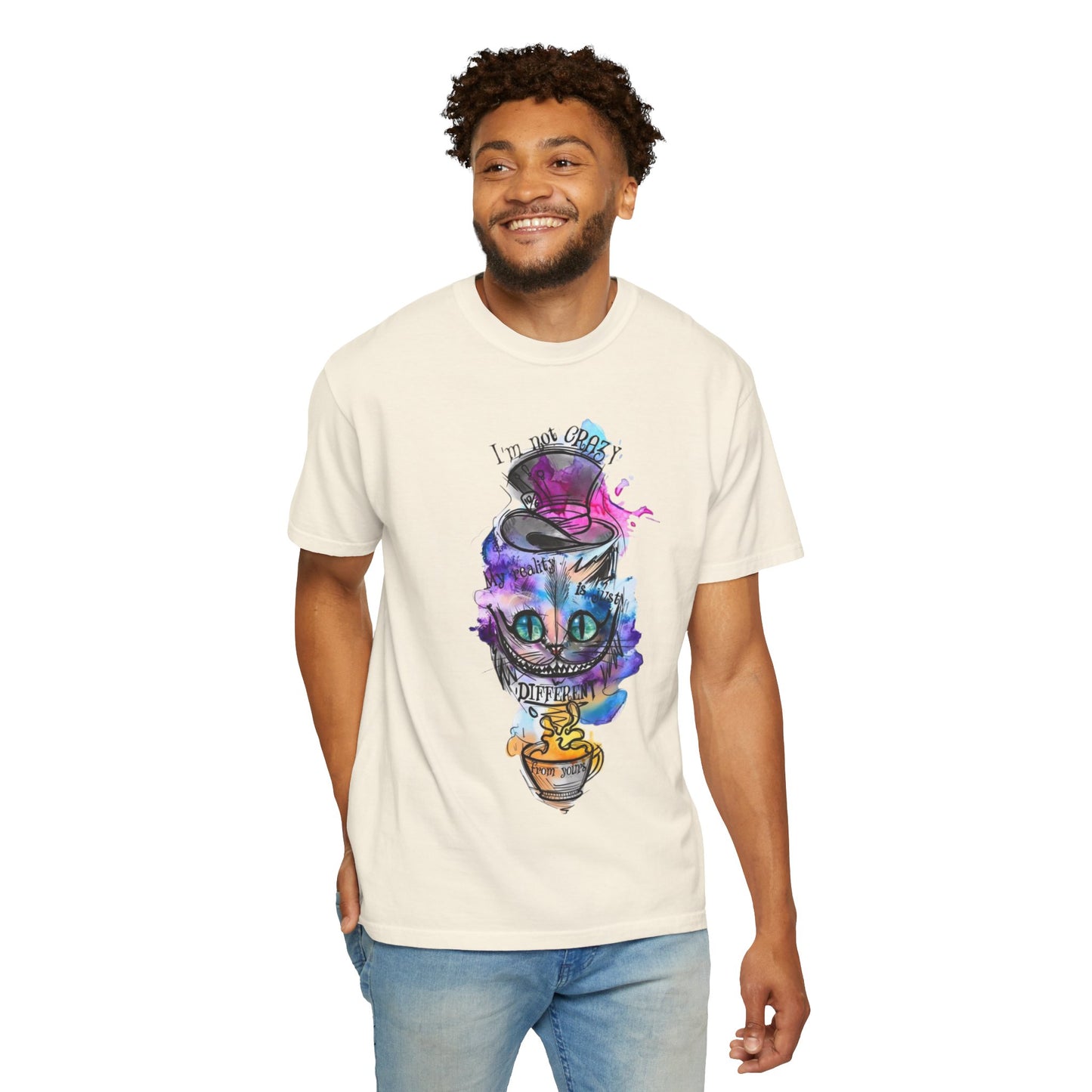 Casual look of the Personalized Cat With A Hat Country Music Graphic T-Shirt - Eco-Friendly Organic Cotton Tee styled with high-waisted jeans.