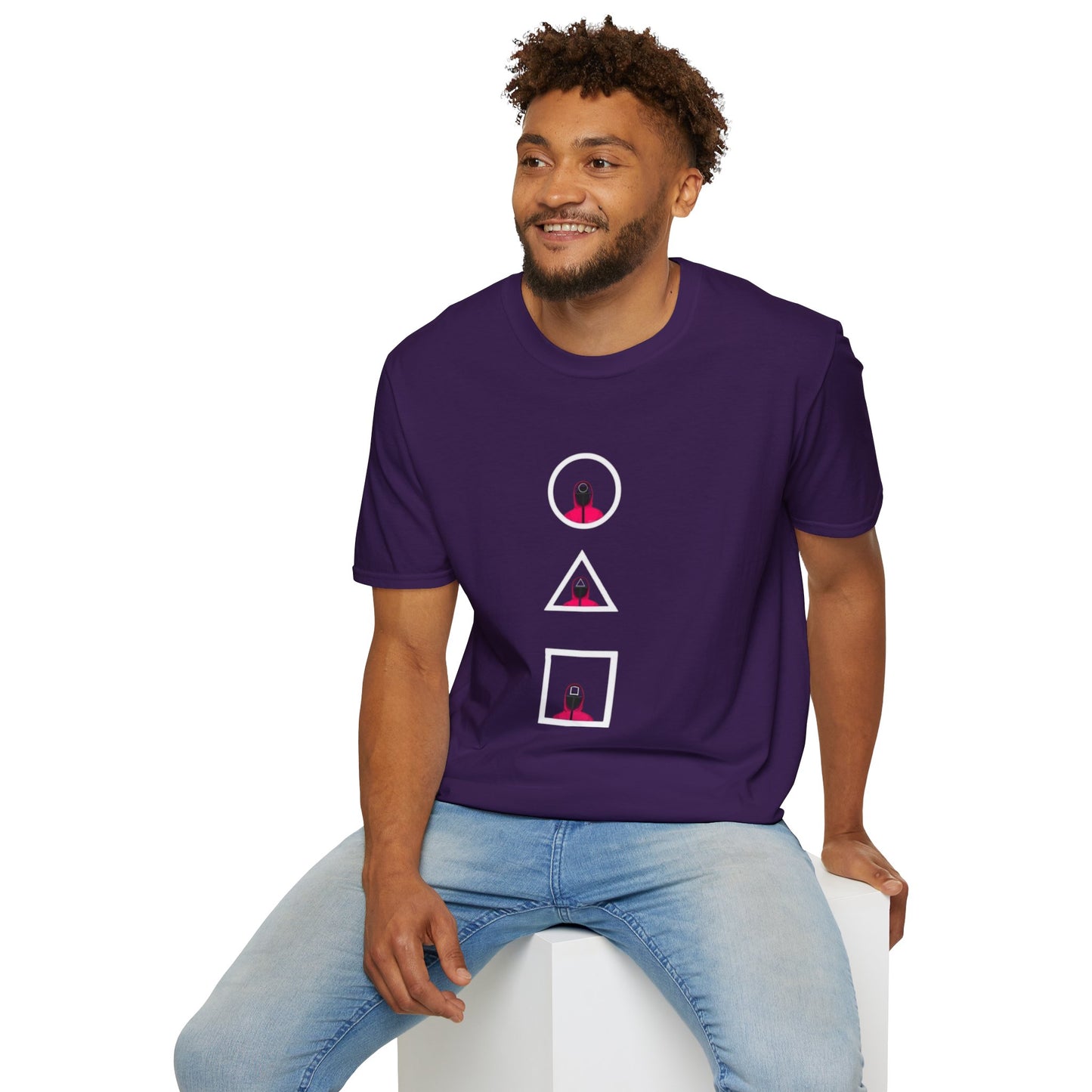 Unisex Softstyle T-Shirt - Eco-Friendly 100% Cotton Minimalist Graphic Tee for Casual Wear, showcased in an outdoor setting highlighting its versatility.