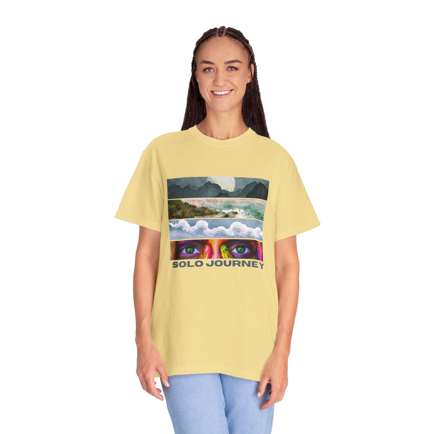 Model wearing the Vintage Aesthetic Oversized Boho T-Shirt 07 - Eco-Friendly Organic Cotton Tee, showcasing a relaxed fit and sustainable style.