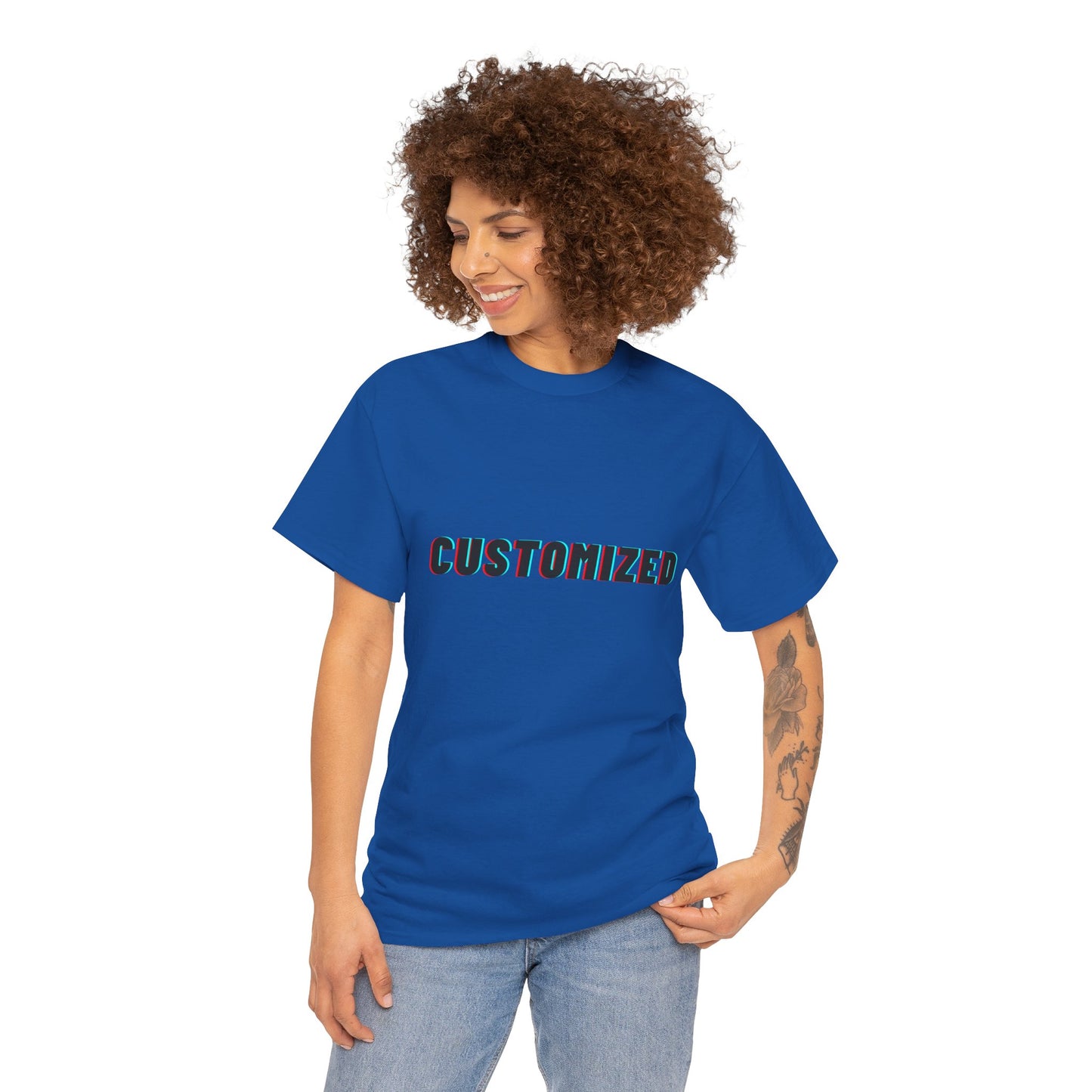 Personalized Unisex Heavy Cotton Tee displayed on a model, showcasing its eco-friendly design and comfortable fit, perfect for any casual occasion.