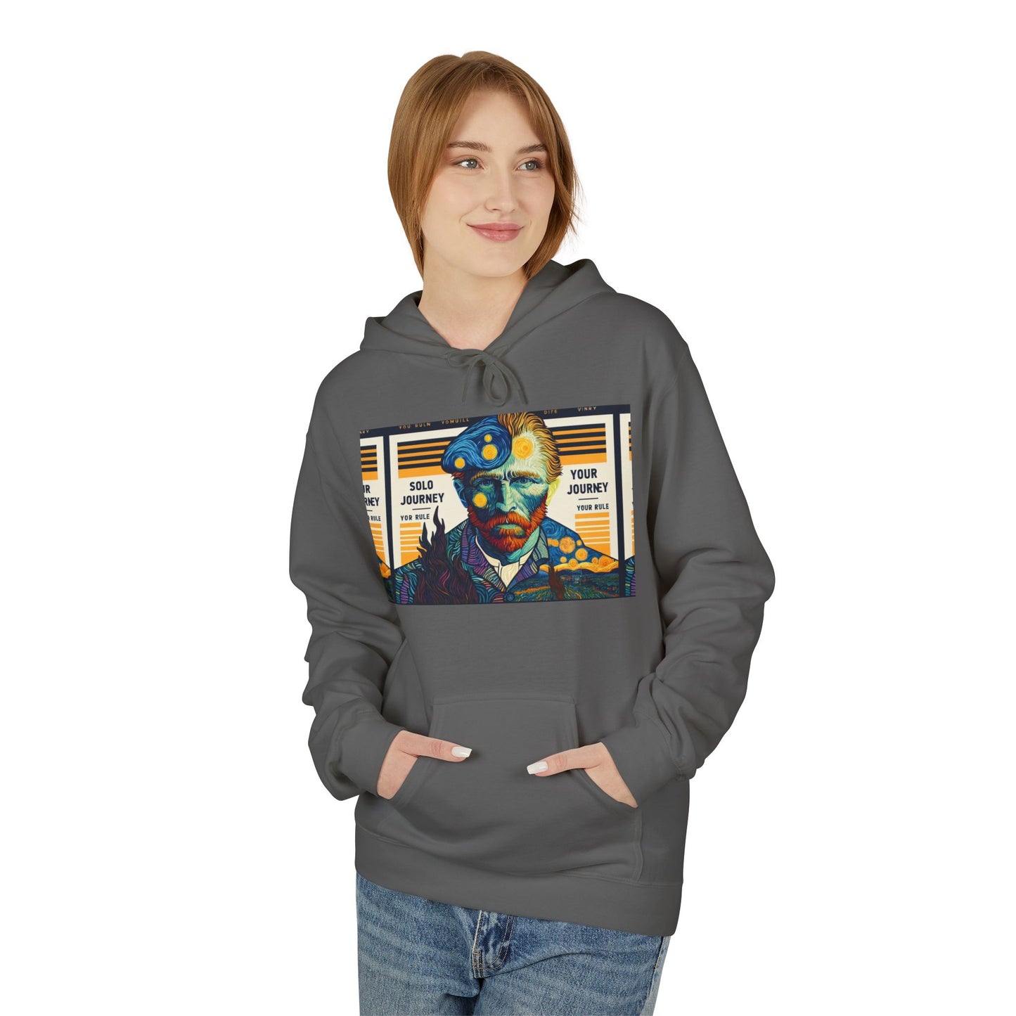 Back view of the Van Gogh AI Graphic Western Rodeo Sweatshirt - Vintage Cowboy Oversized Boho Hoodie, emphasizing its oversized design.