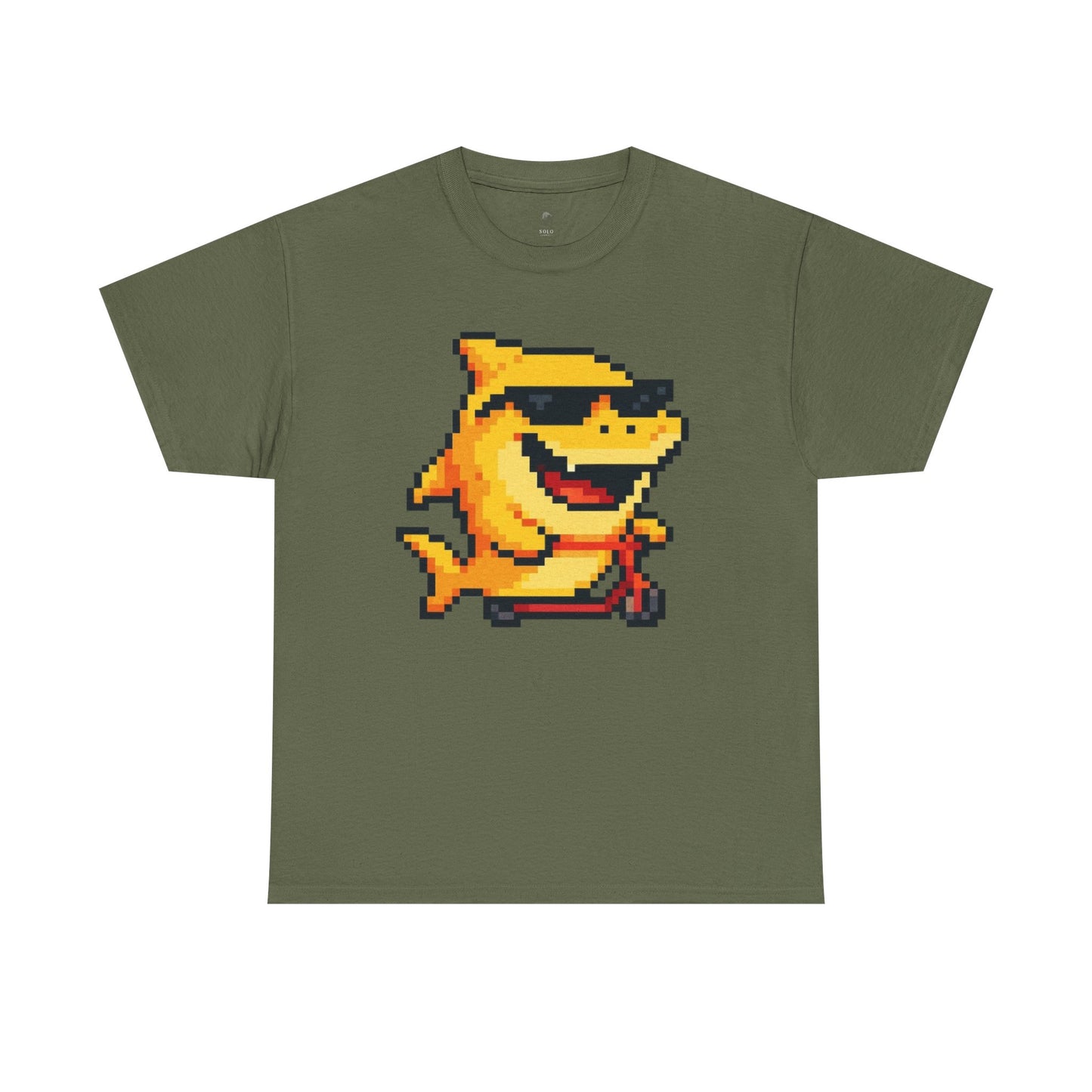 Retro Pixel Baby Shark Unisex Heavy Cotton Tee, Fun Graphic Tee, Gamer Shirt, Gift for Shark Lovers, Summer Casual Wear, Retro T-Shirt