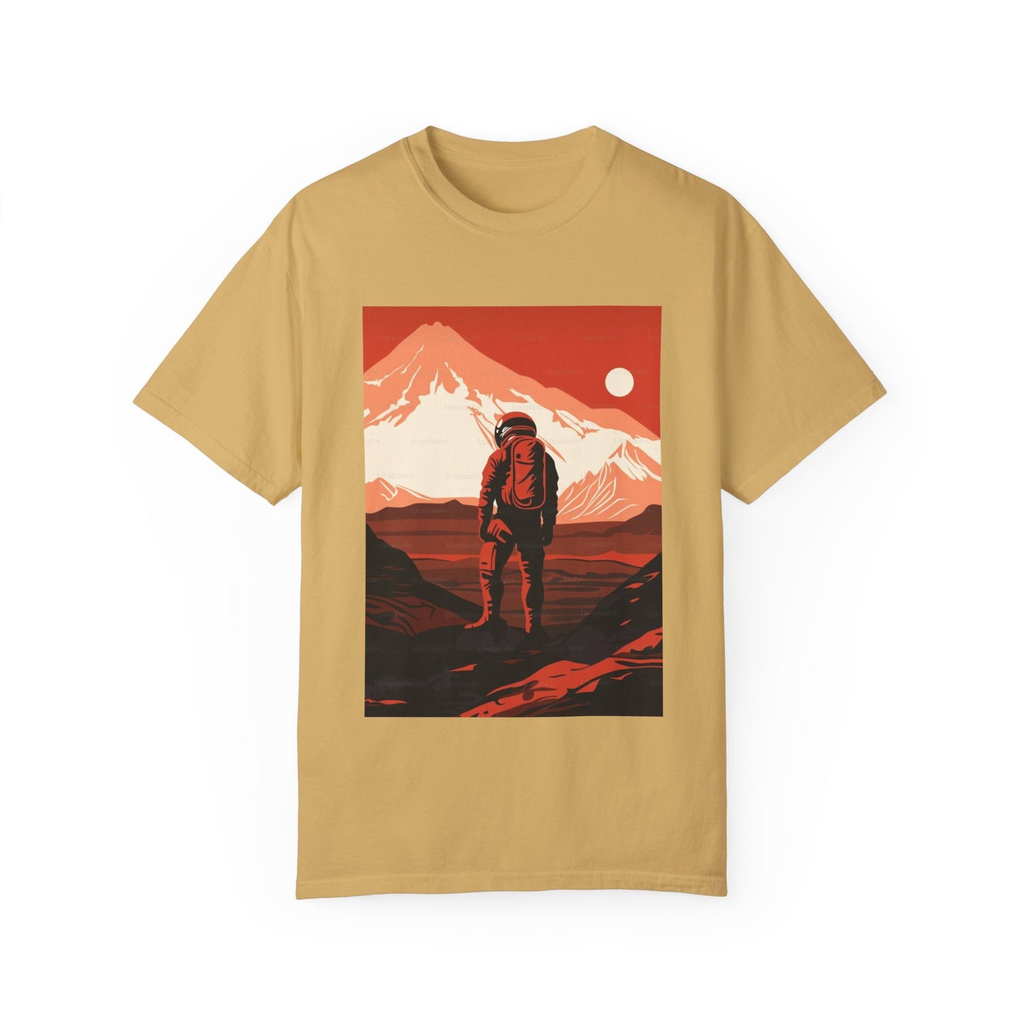 Man On Mars Graphic T-Shirt in eco-friendly organic cotton, showcasing stylish hand-drawn graphics on an oversized unisex boho tee.