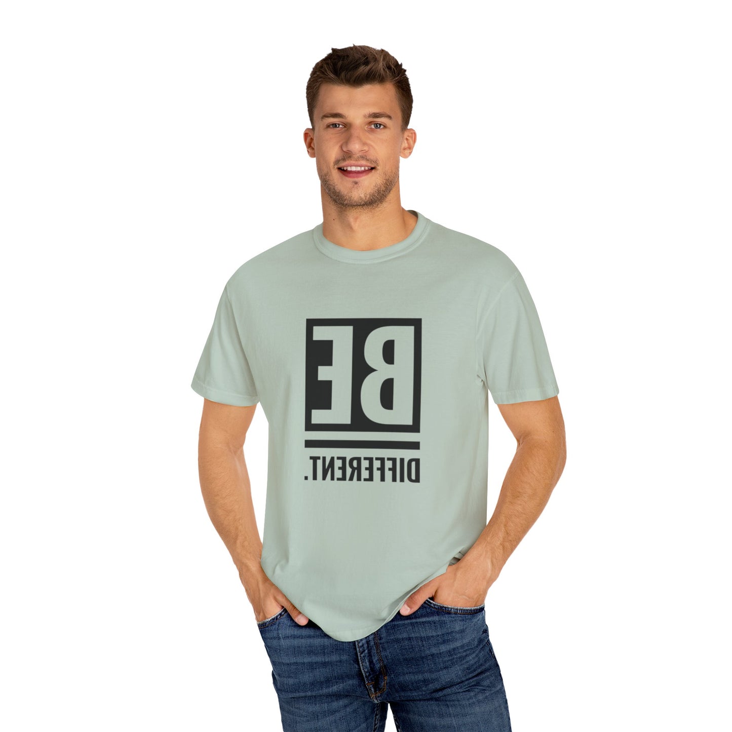 Front view of the Be Different Art Graphic Oversized Boho T-Shirt, emphasizing its lightweight and breathable organic cotton fabric.