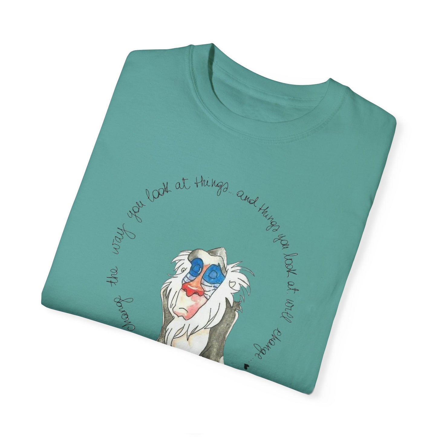 Monkey Legend Graphic Art Pullover Tee displayed with vibrant colors, showcasing its distinctive graphic design and eco-friendly materials.