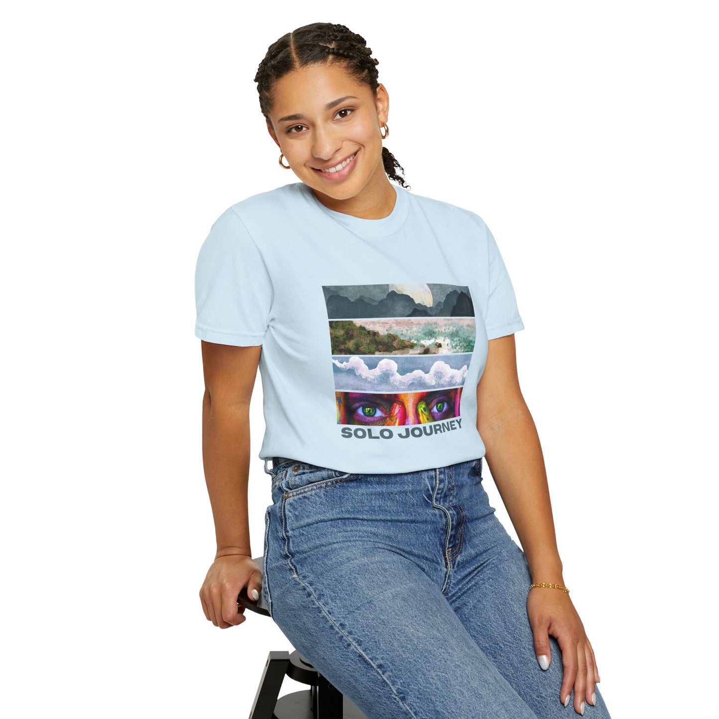 Vintage Aesthetic Oversized Boho T-Shirt 07 - Eco-Friendly Organic Cotton Tee displayed on a model outdoors, showcasing its relaxed fit and unique graphic design.