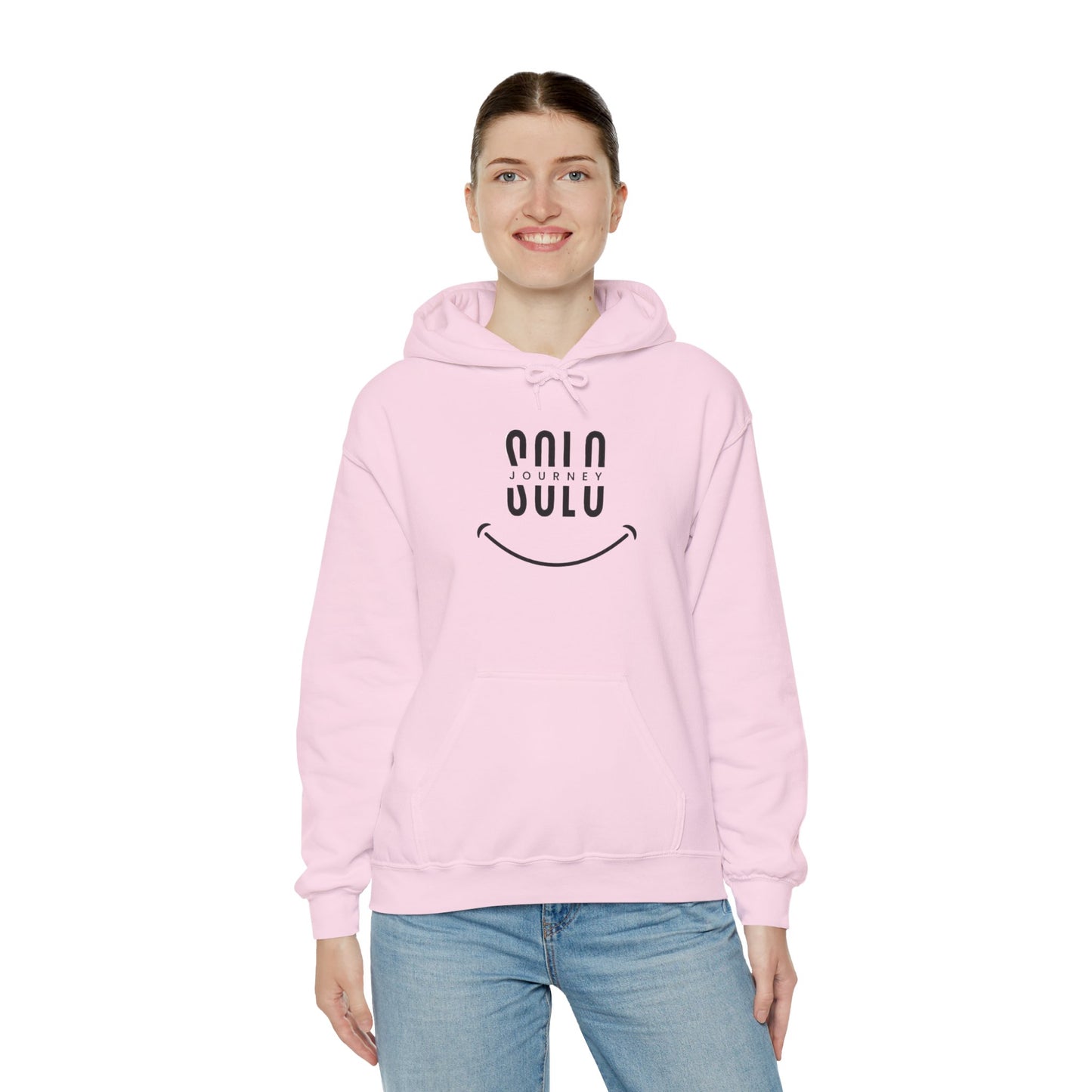 Solo Journey Oversized Boho Hoodie displayed on a hanger, emphasizing its vintage aesthetic and eco-friendly materials.