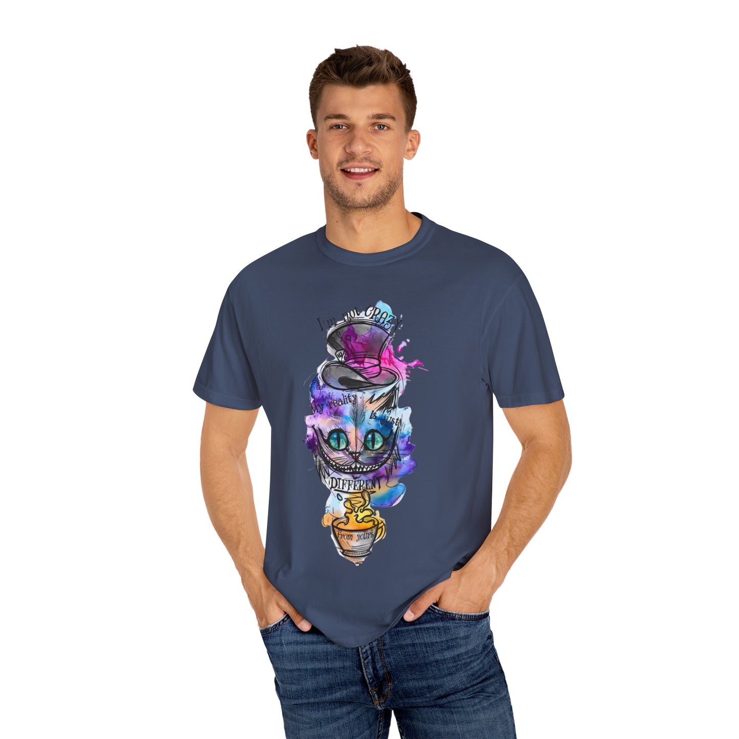 Close-up of the unique hand-drawn print design on the Personalized Cat With A Hat Country Music Graphic T-Shirt - Eco-Friendly Organic Cotton Tee.