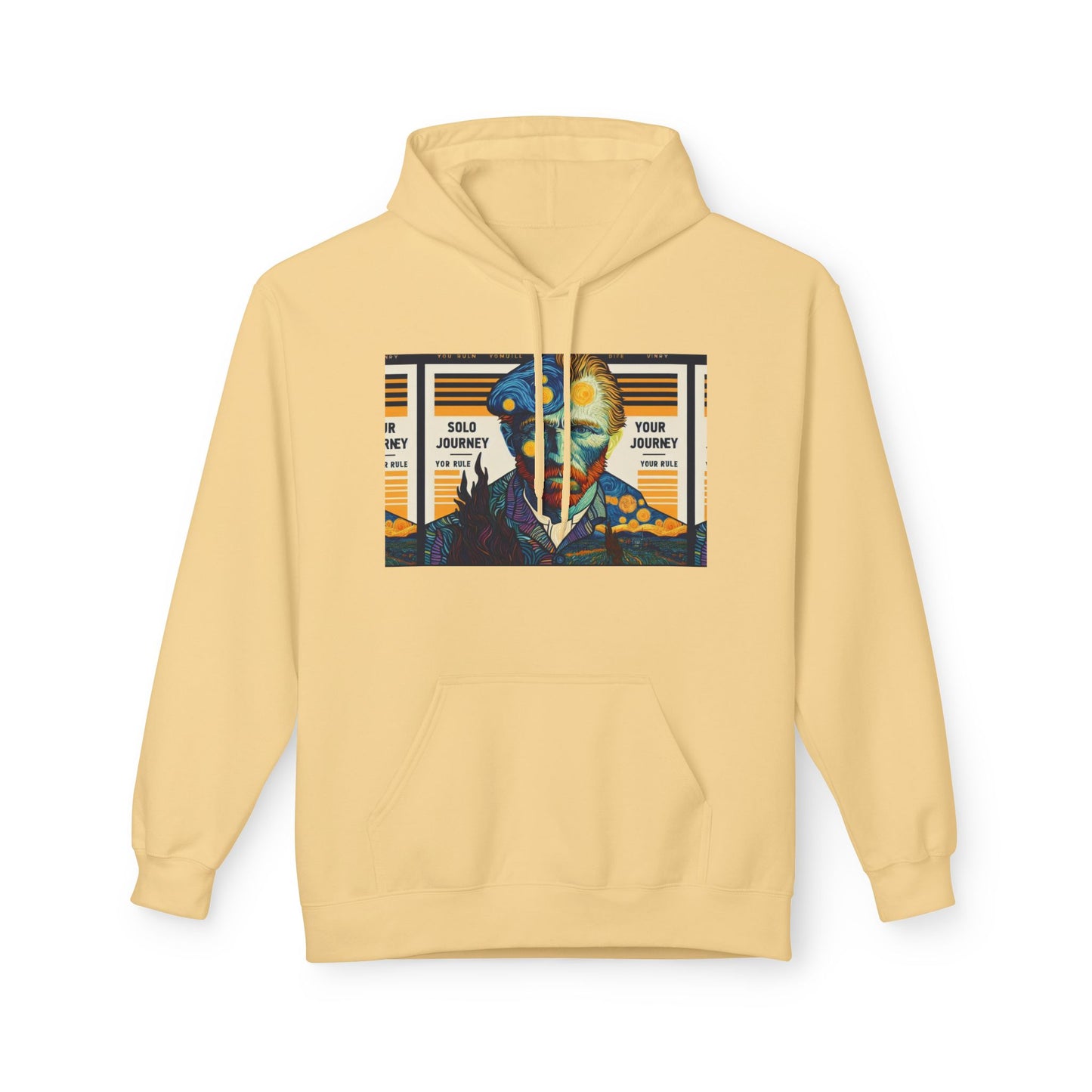 Close-up of the vibrant hand-drawn graphics on the Van Gogh AI Graphic Western Rodeo Sweatshirt.