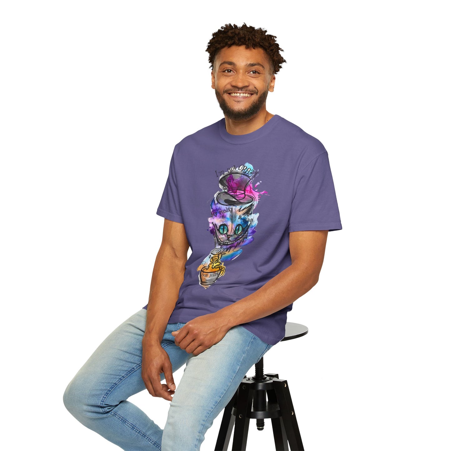 Lifestyle shot of a person wearing the Personalized Cat With A Hat Country Music Graphic T-Shirt, combining style and sustainability in everyday outfits.