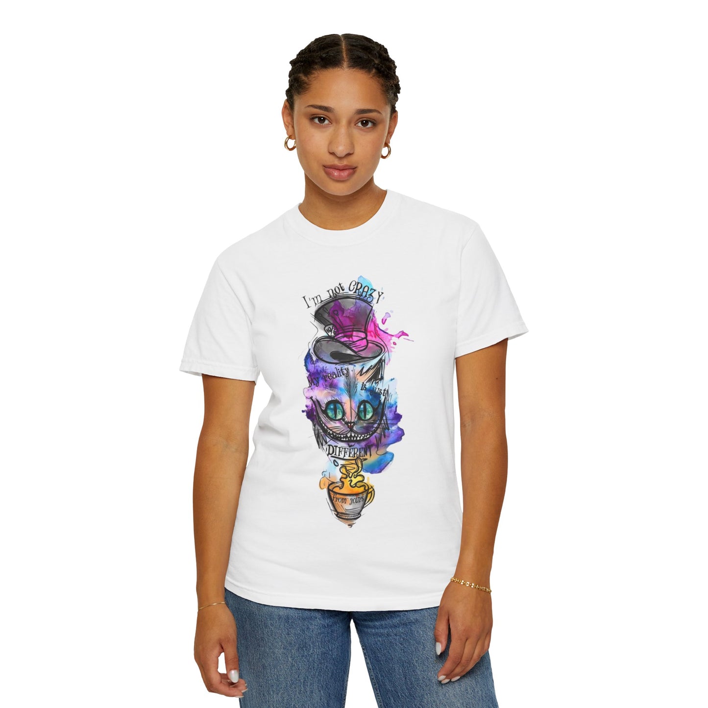 The back view of the Personalized Cat With A Hat Country Music Graphic T-Shirt - Eco-Friendly Organic Cotton Tee, highlighting its relaxed fit.
