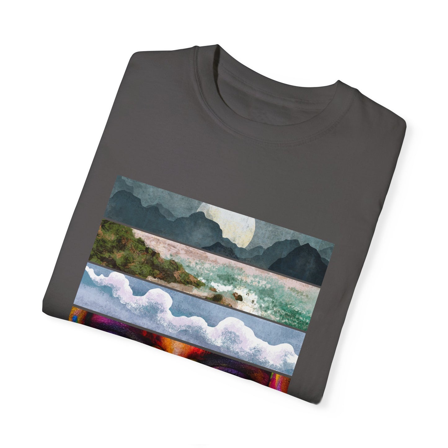 Vintage Aesthetic Oversized Boho T-Shirt 07 - Eco-Friendly Organic Cotton Tee displayed on a model in a sunny outdoor setting, showcasing its relaxed fit and unique graphic design.