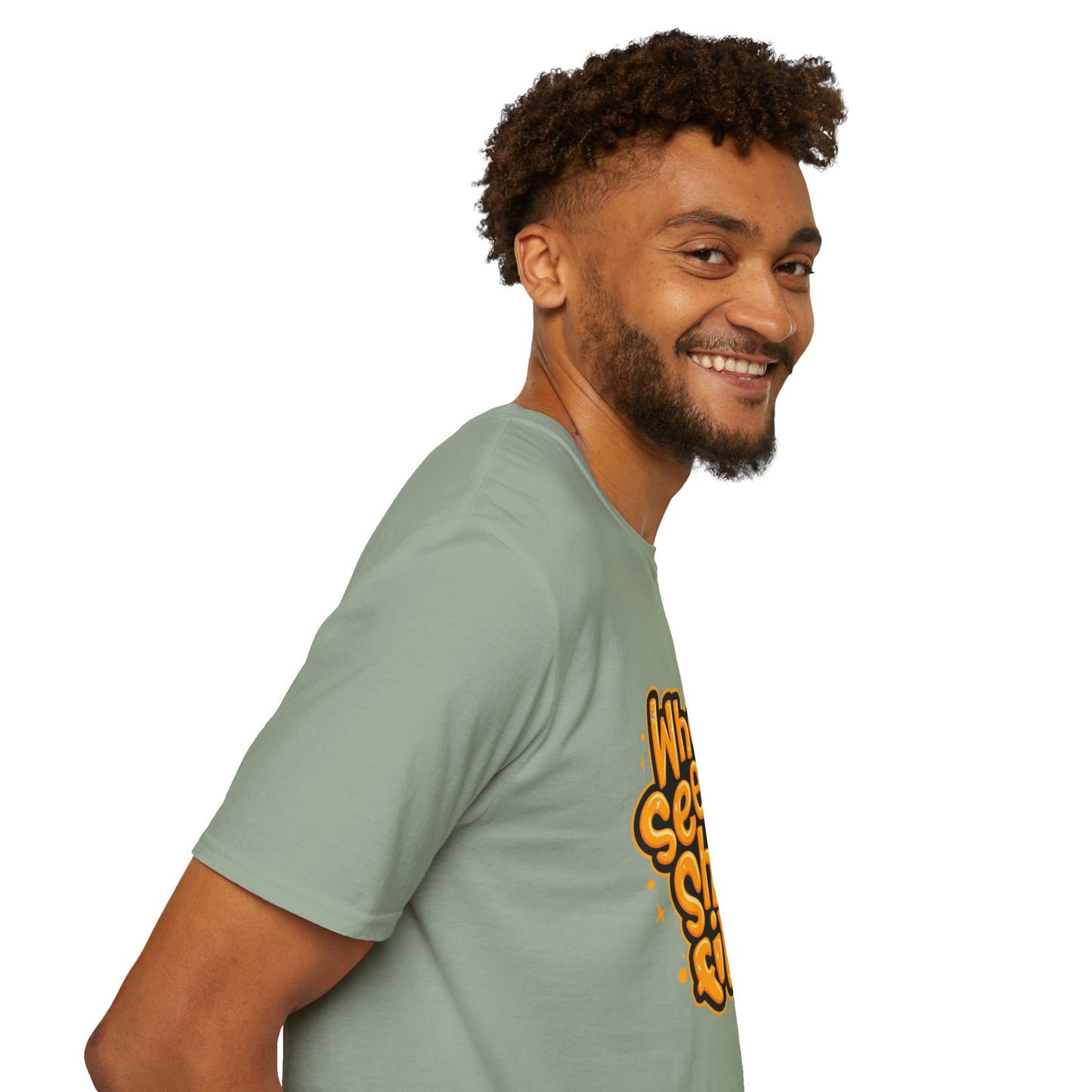 Unisex Organic Cotton Softstyle T-Shirt - Eco-Friendly, Comfortable, Stylish Casual Wear modeled outdoors on a sunny day.