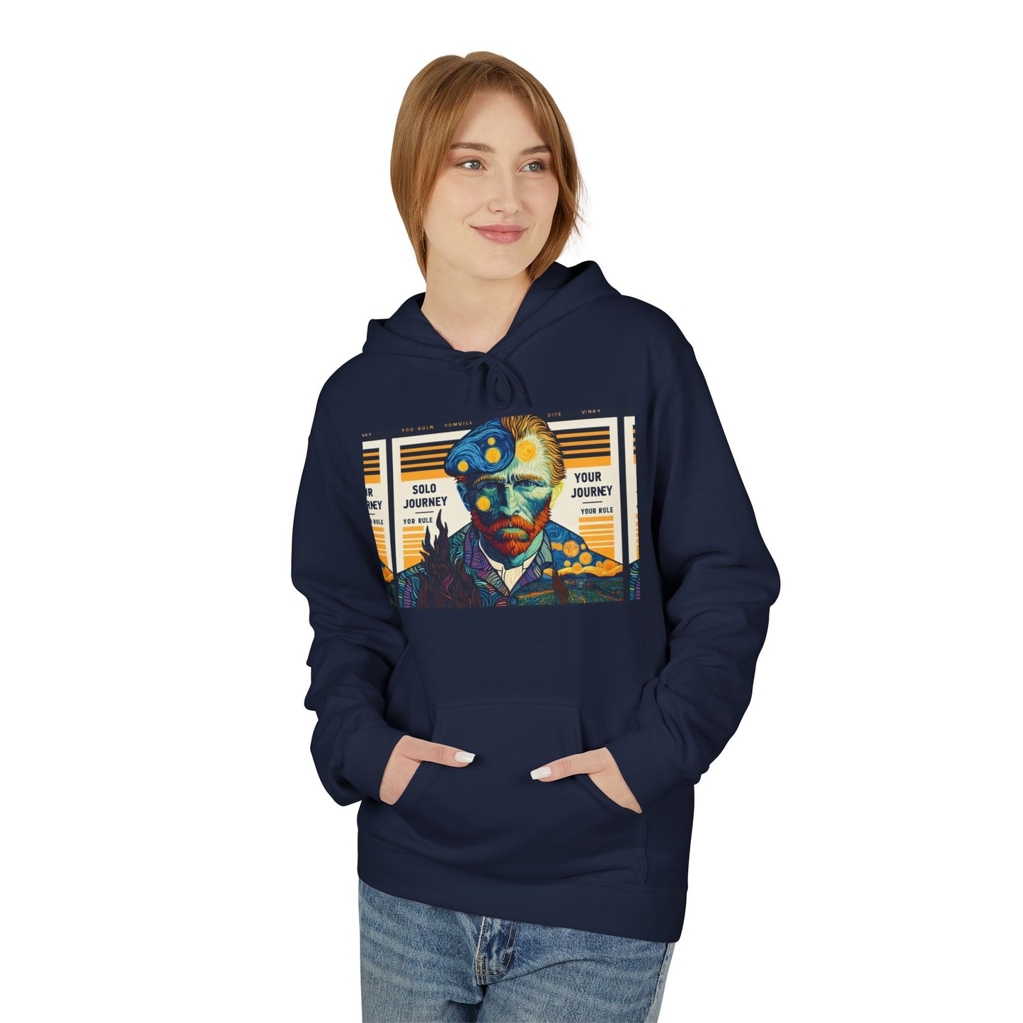 Van Gogh AI Graphic Western Rodeo Sweatshirt - Vintage Cowboy Oversized Boho Hoodie showcasing unique artistic design and vintage cowboy charm.