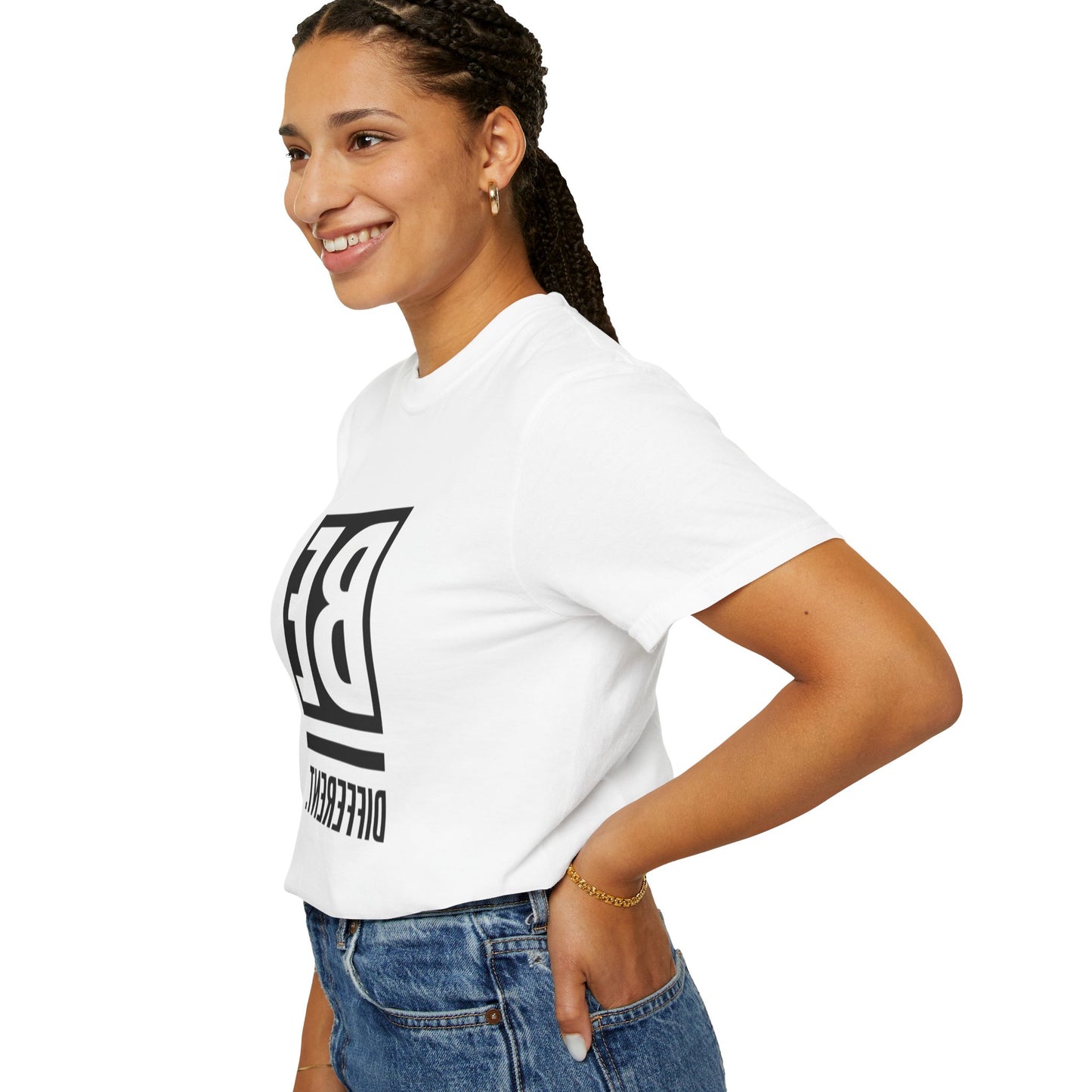 Detail shot of the Be Different Art Graphic Oversized Boho T-Shirt displaying its lightweight and breathable material.