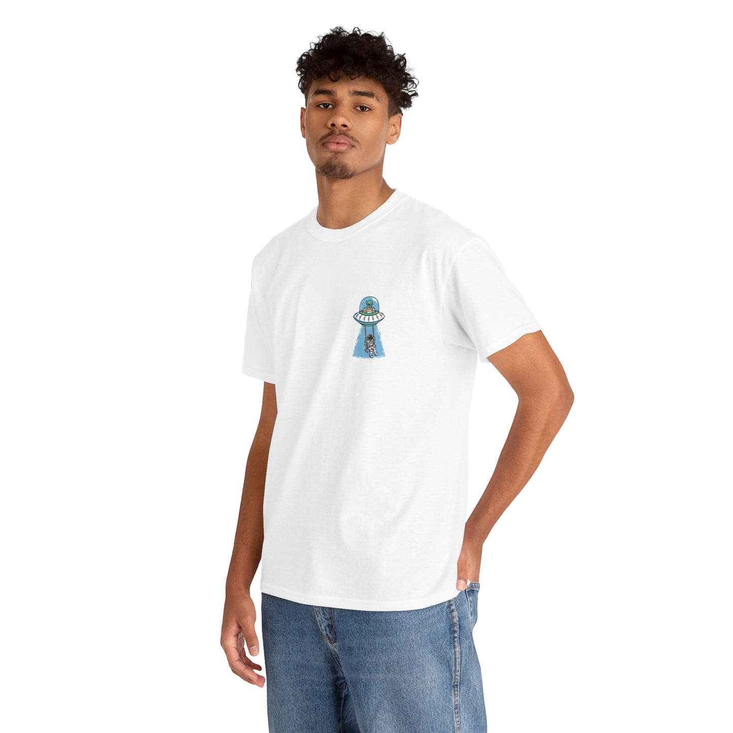 UFO Dancing in Space - Whimsical Unisex Heavy Cotton Tee with Playful Design