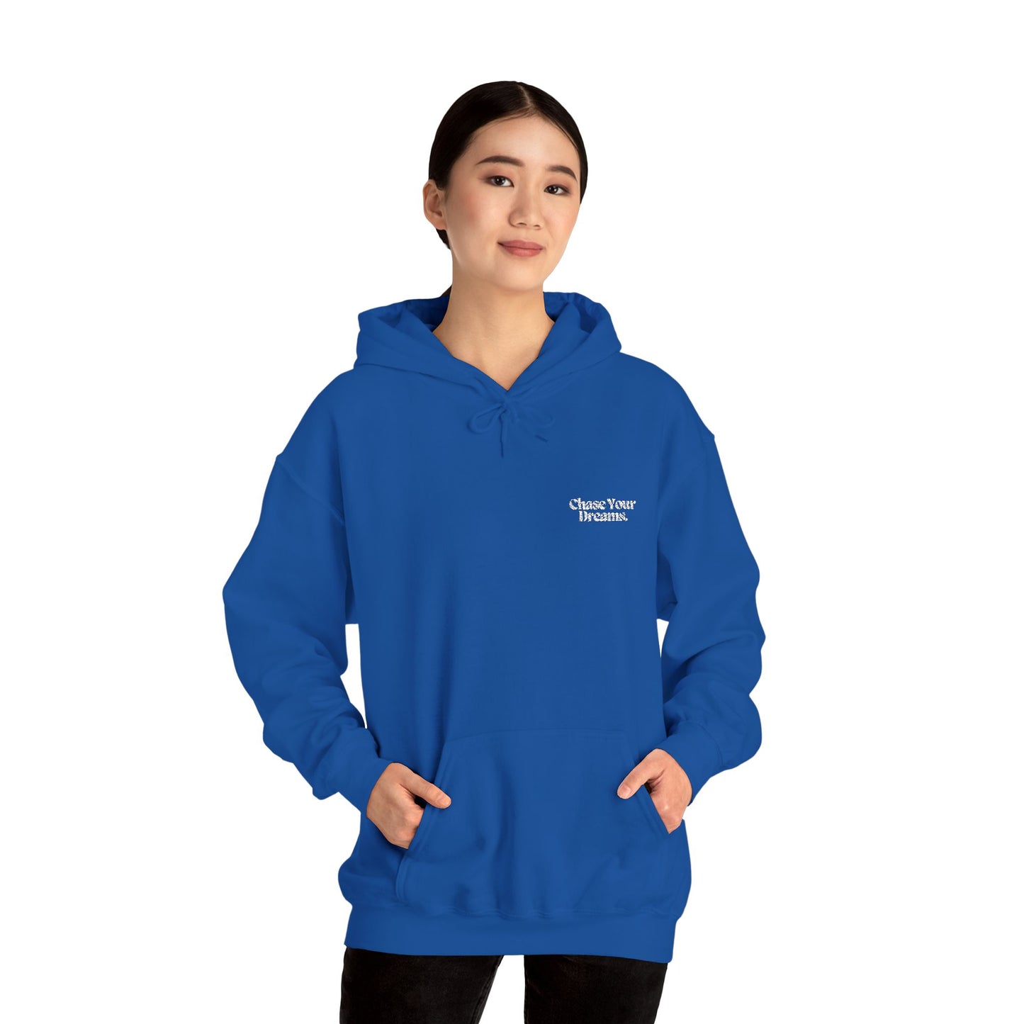 Chase Your Dreams Vintage Aesthetic Oversized Hoodie in eco-friendly organic cotton pullover, showcasing a unique hand-drawn print.