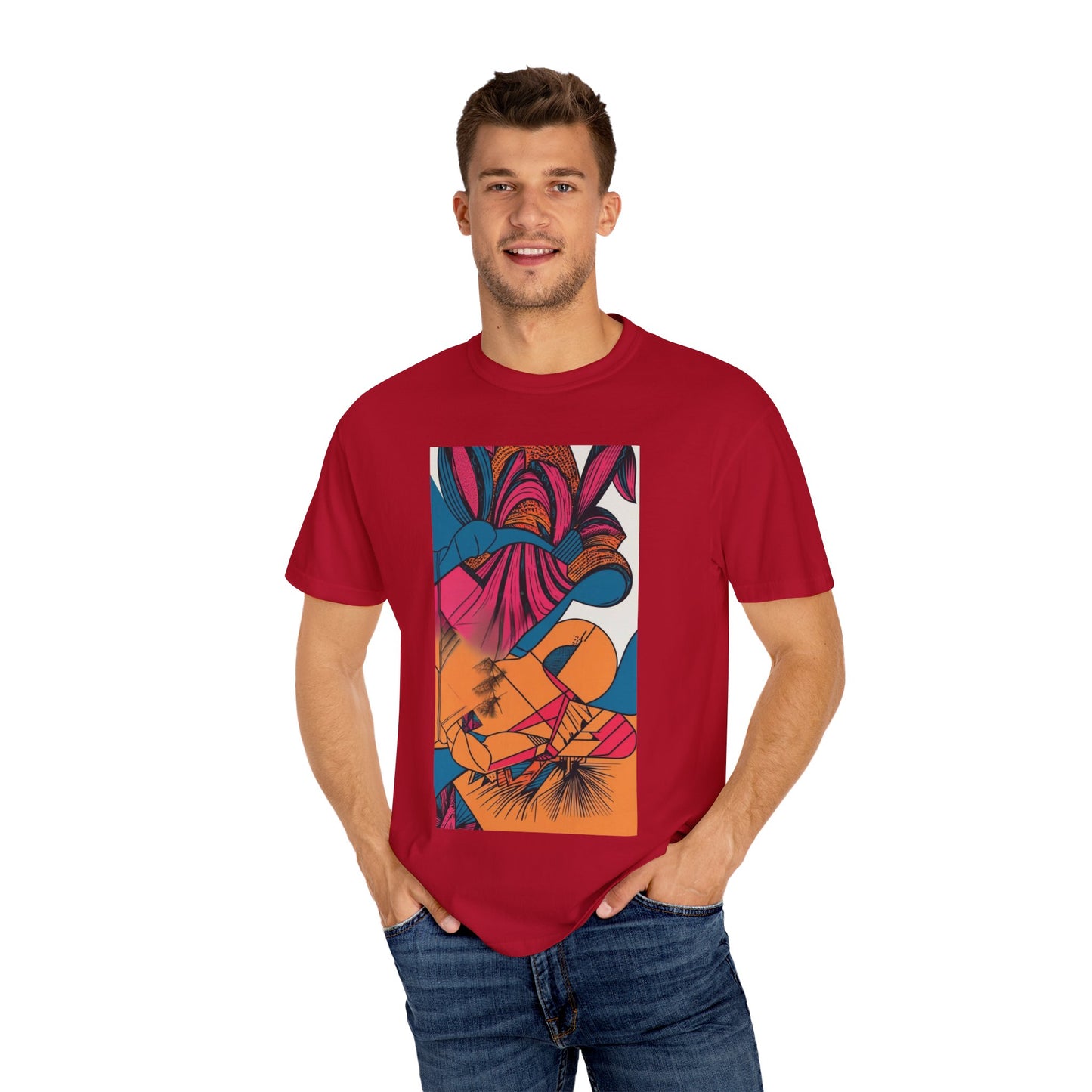 Berry Masterpiece Oversized Boho T-Shirt 09 - Eco-Friendly Organic Cotton Graphic Tee displayed on a model, showcasing its relaxed fit and vibrant design.