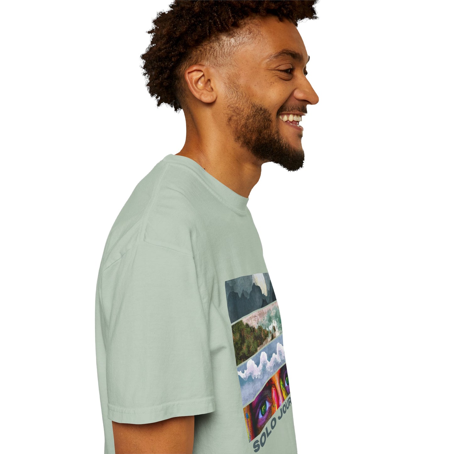 Detail of the bold graphic design on the Vintage Aesthetic Oversized Boho T-Shirt 07, highlighting its unique artistic vibe and eco-friendly materials.