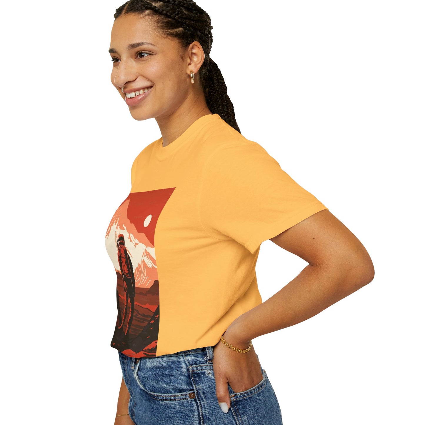Versatile Man On Mars Graphic T-Shirt styled for an outdoor adventure, perfect for festivals and casual outings.