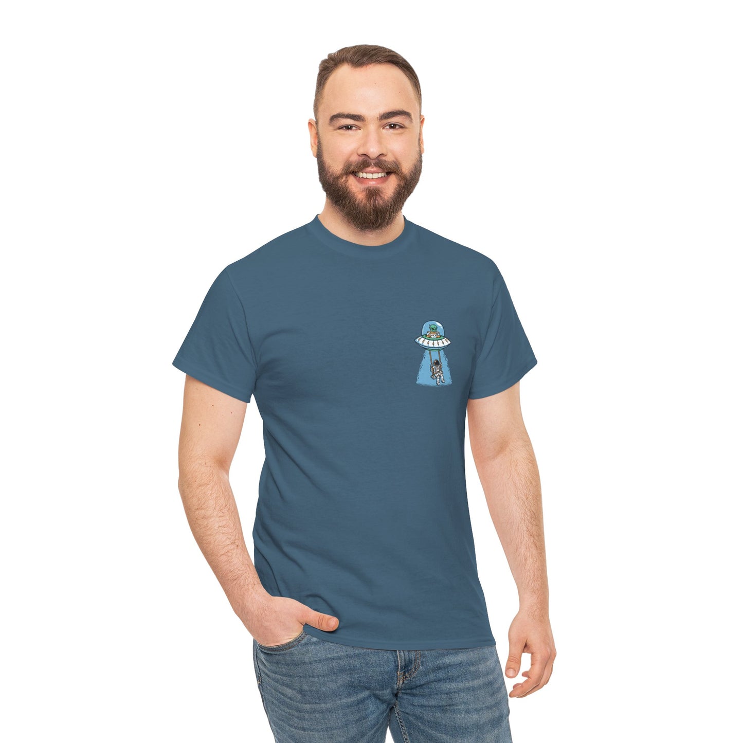 UFO Dancing in Space - Whimsical Unisex Heavy Cotton Tee with Playful Design