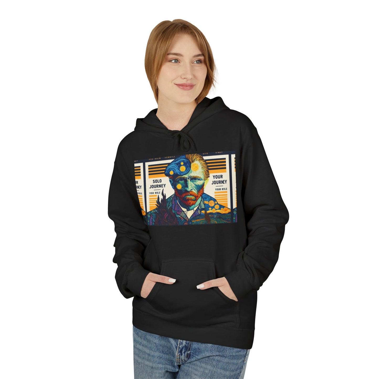 Back view of the Van Gogh AI Graphic Western Rodeo Sweatshirt, illustrating its unique vintage cowboy inspired graphic.
