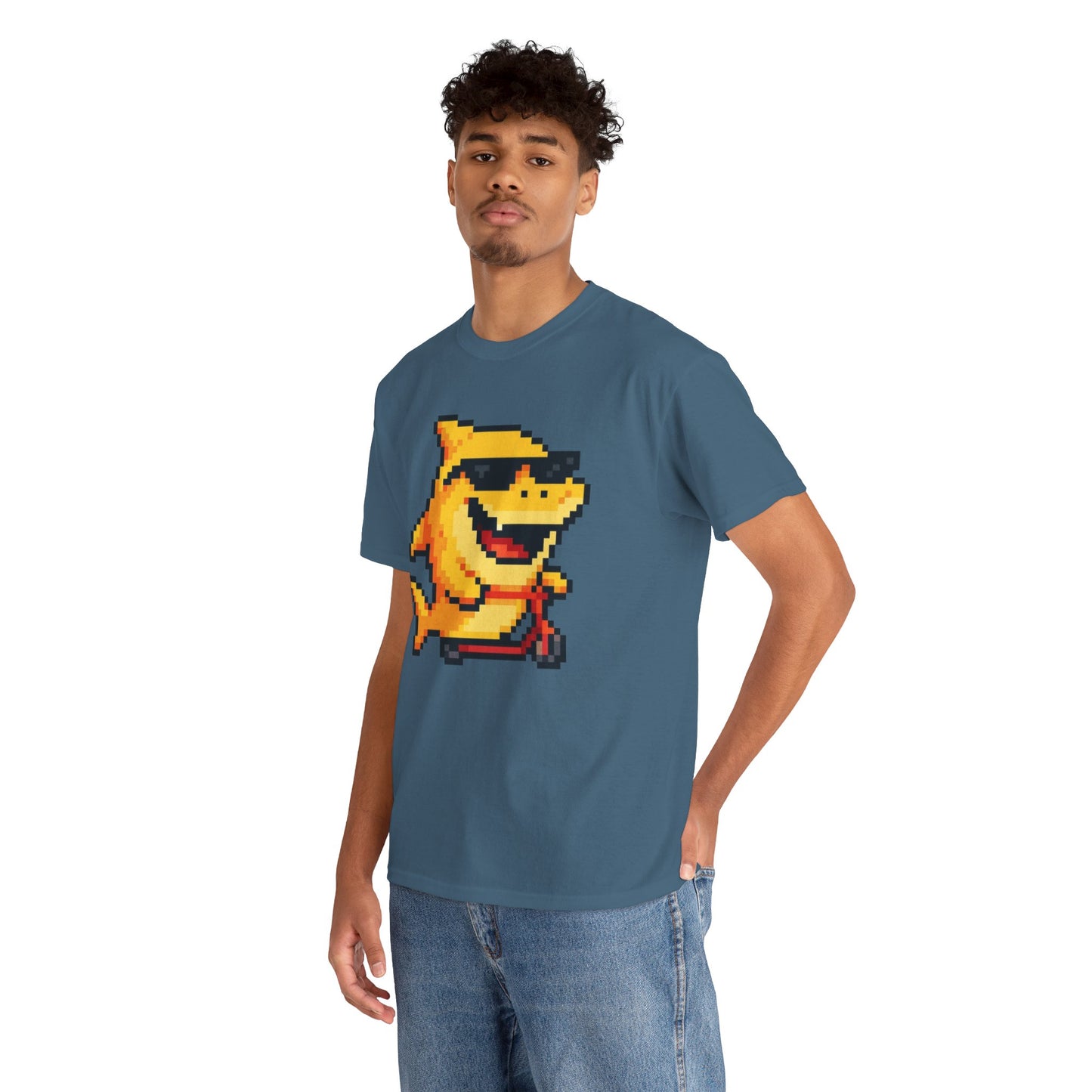 Retro Pixel Baby Shark Unisex Heavy Cotton Tee, Fun Graphic Tee, Gamer Shirt, Gift for Shark Lovers, Summer Casual Wear, Retro T-Shirt