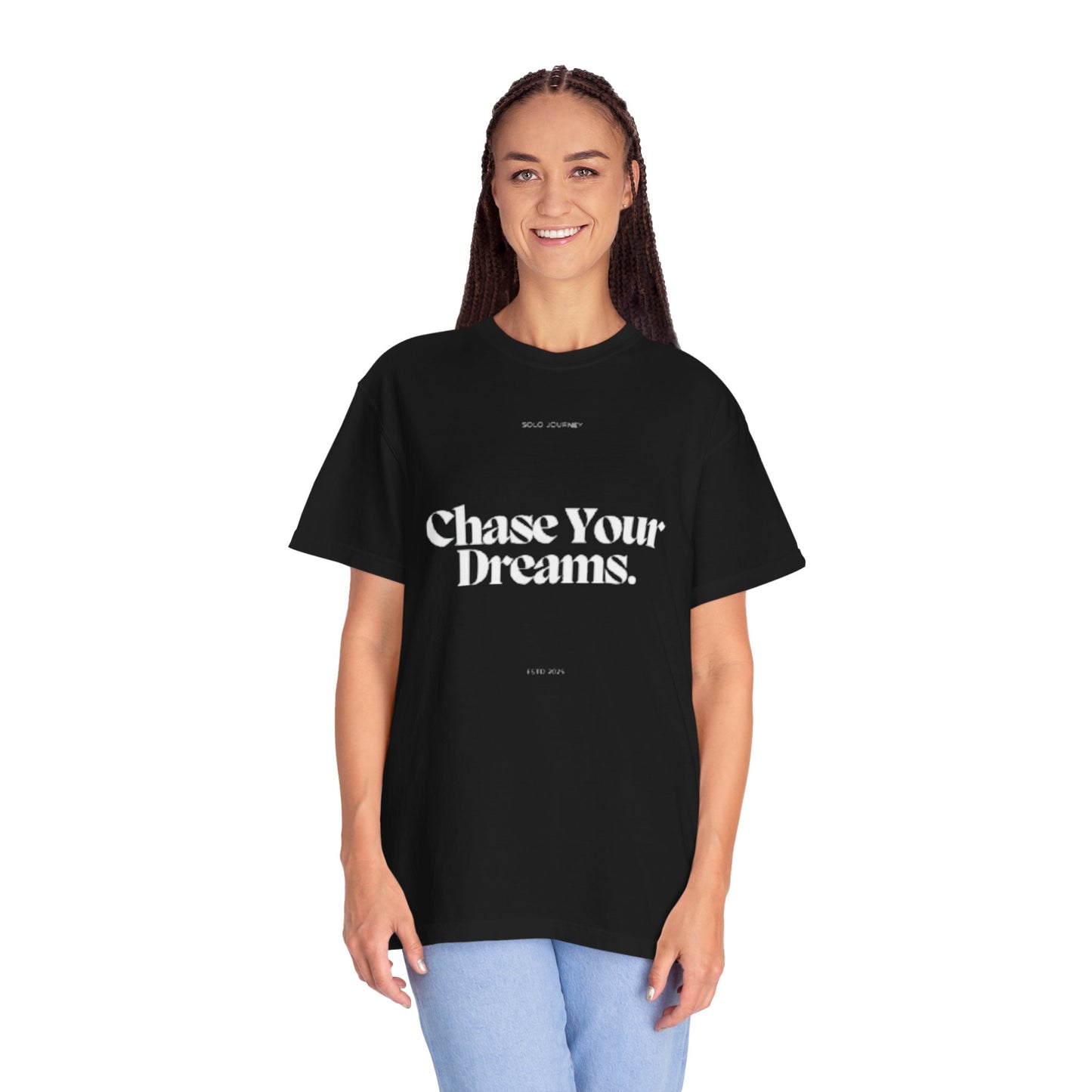 A flat lay of the Chase Your Dreams Vintage Aesthetic Pullover paired with denim jeans and accessories for a casual yet stylish look.