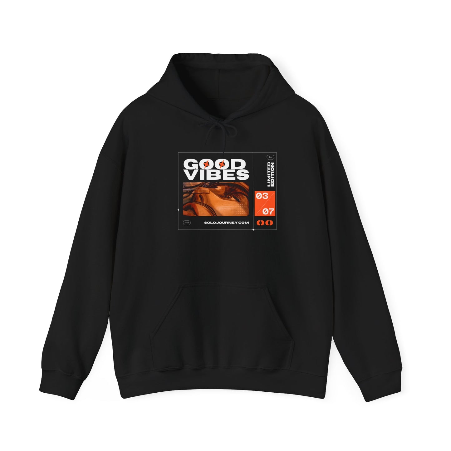 Good Vibes Unisex Heavy Blend Hoodie showcasing eco-friendly organic cotton material for ultimate comfort and style.