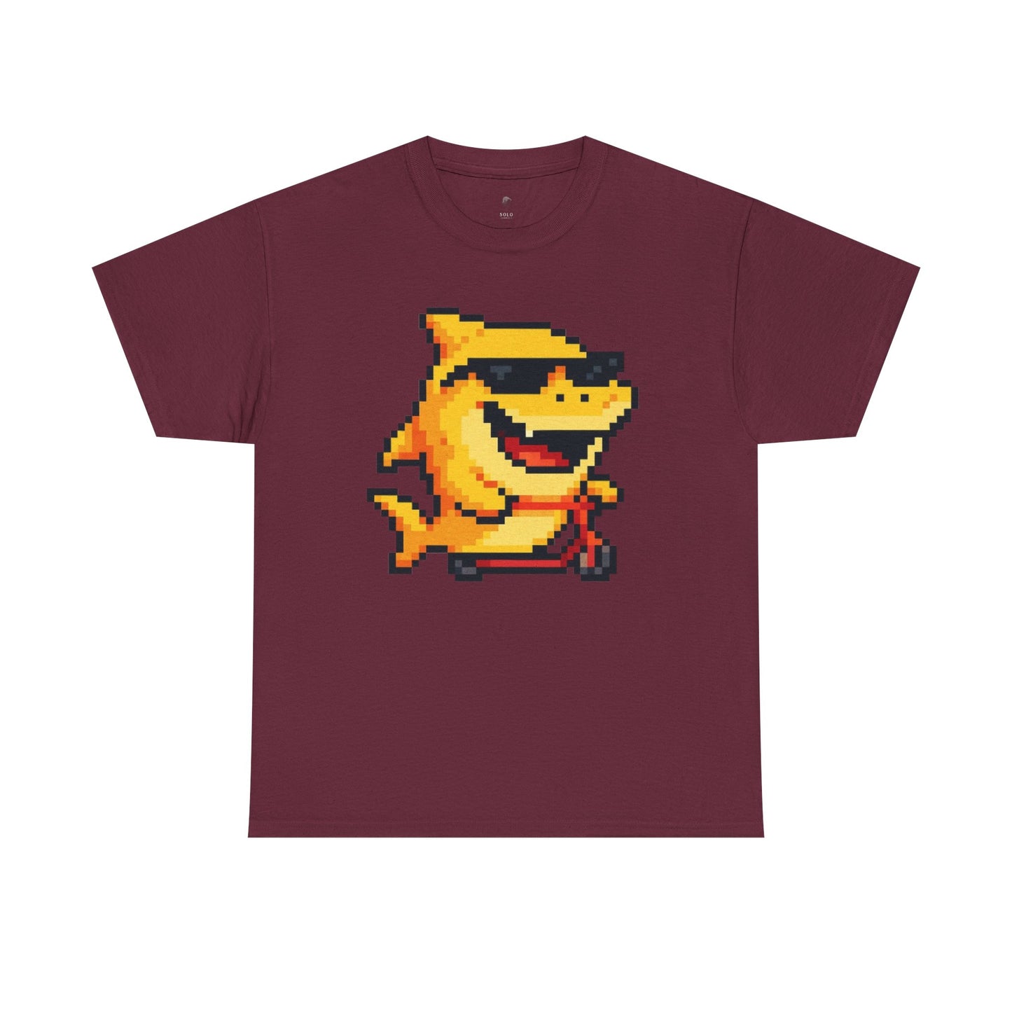 Retro Pixel Baby Shark Unisex Heavy Cotton Tee, Fun Graphic Tee, Gamer Shirt, Gift for Shark Lovers, Summer Casual Wear, Retro T-Shirt