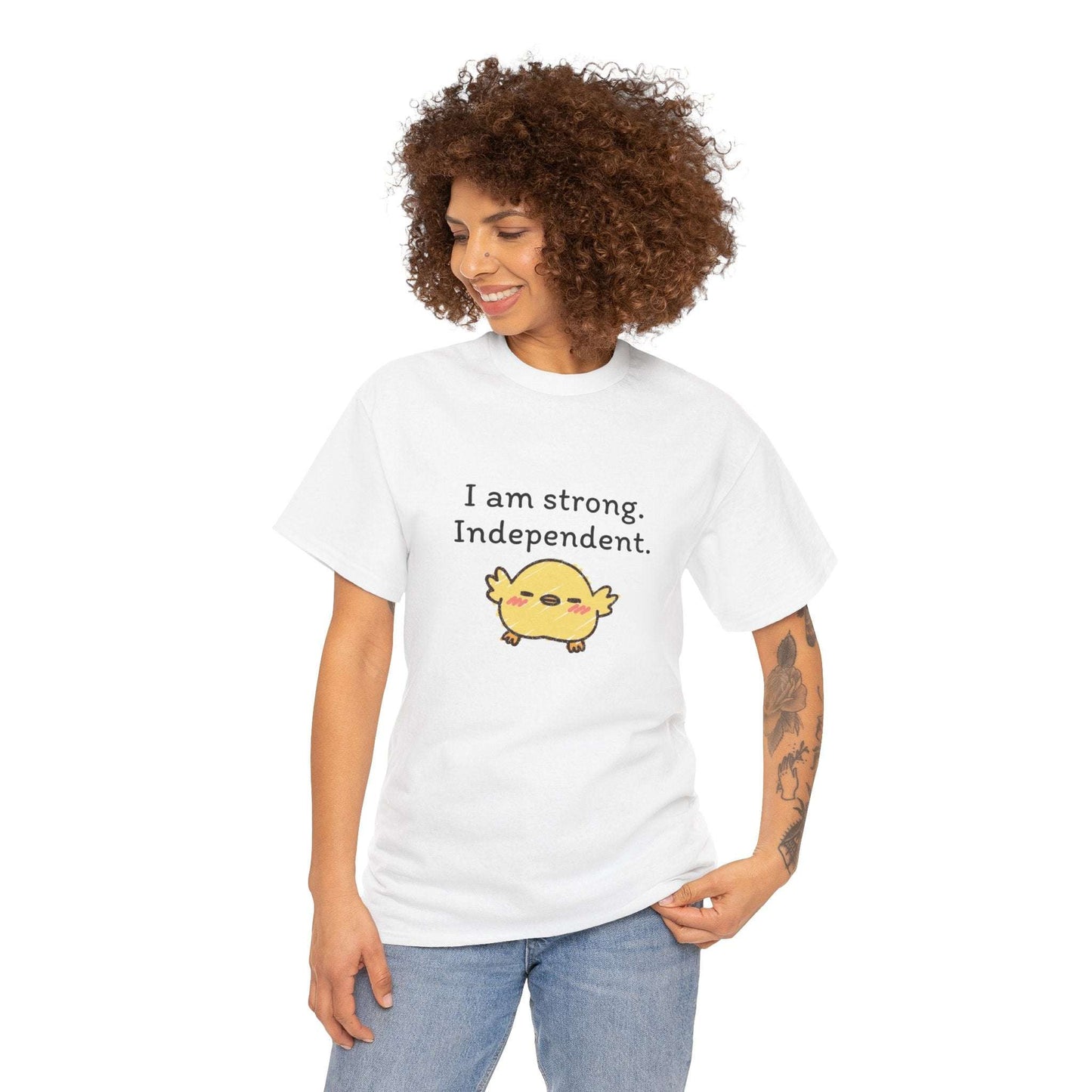 Empowering Chick Graphic Unisex Heavy Cotton Tee - "I am strong. Independent."