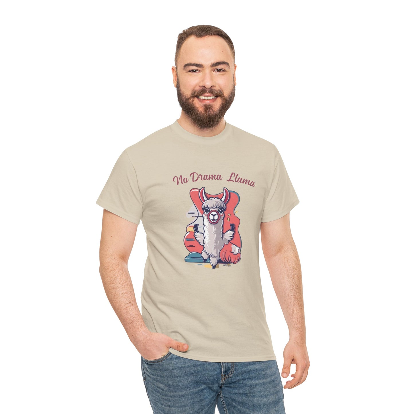 No Drama Llama Unisex Heavy Cotton Tee - Fun Graphic Tee for Casual Wear