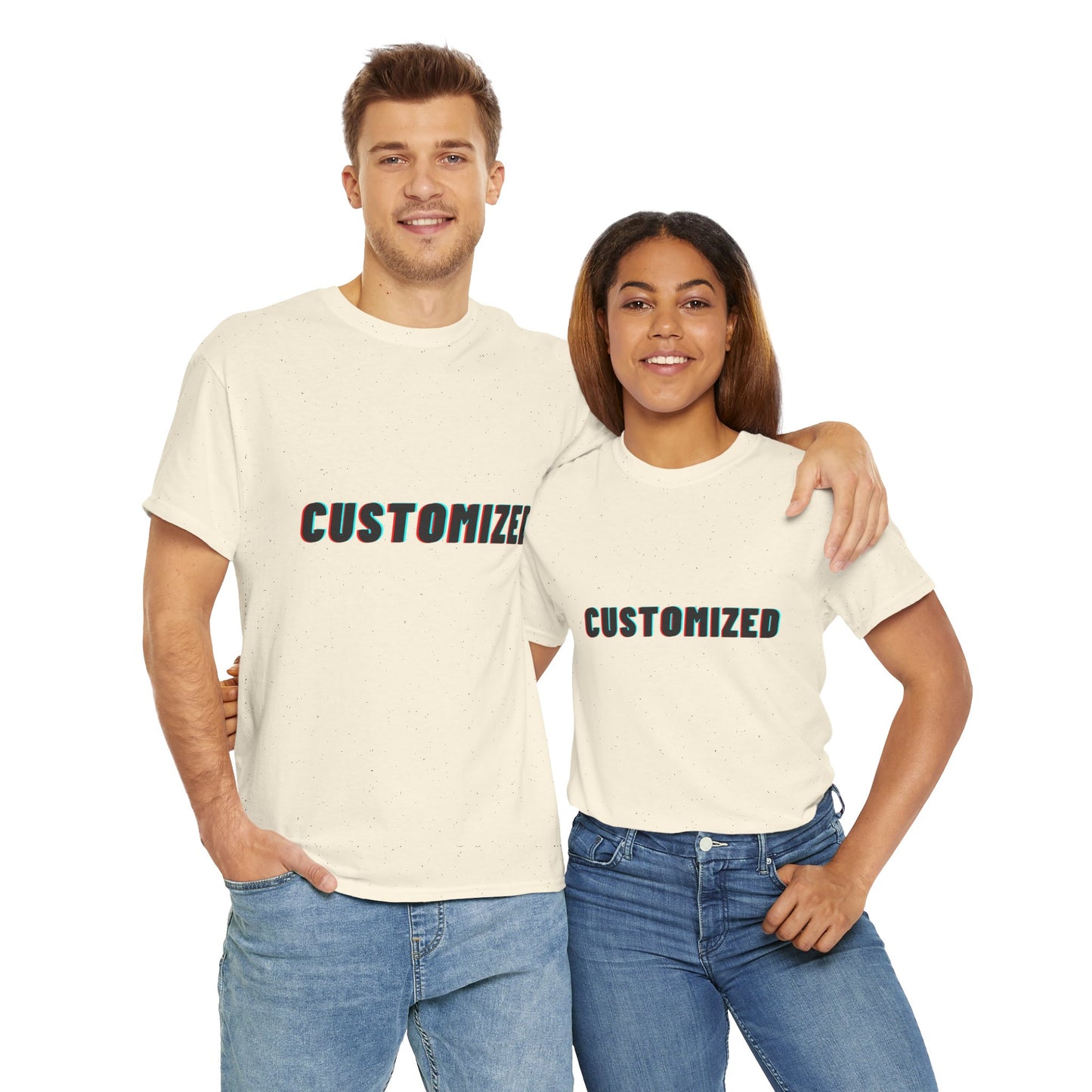 Hand-drawn graphic designs on a Personalized Unisex Heavy Cotton Tee, representing sustainable fashion.
