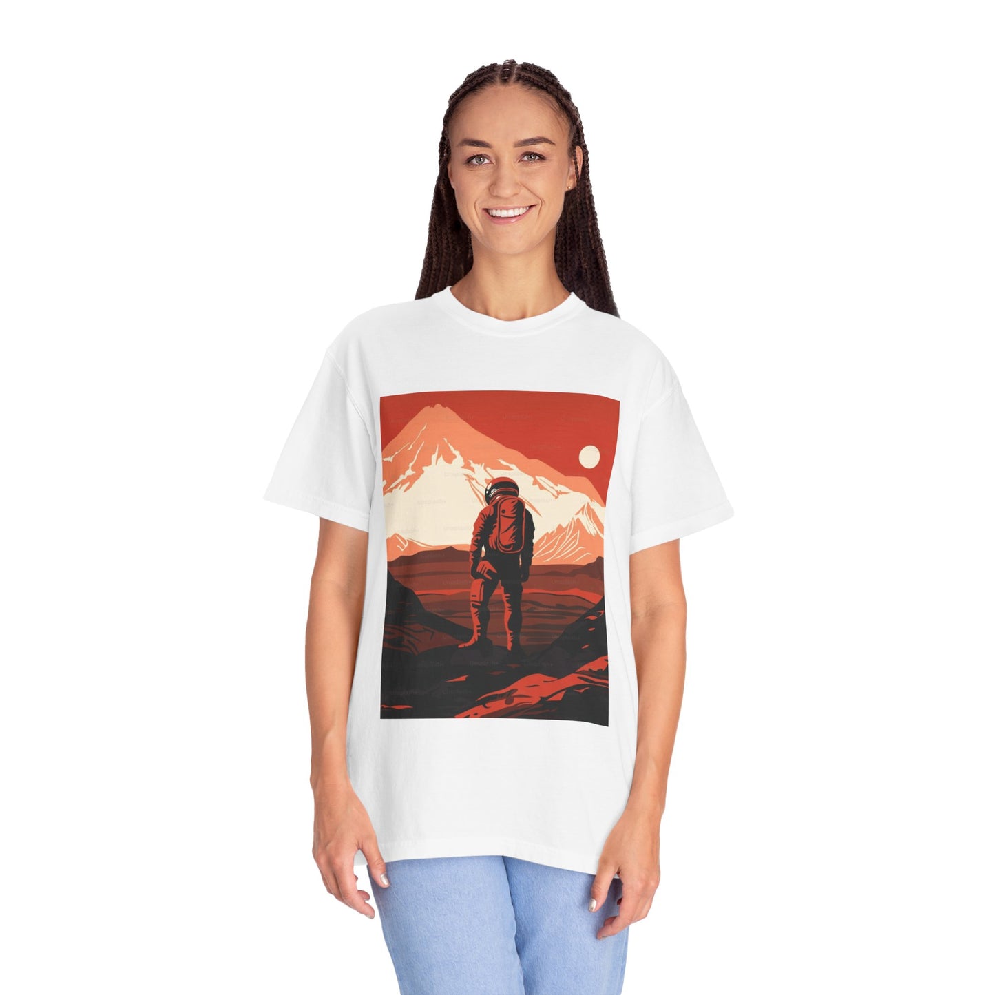 Back view of the Man On Mars Graphic T-Shirt, displaying the comfortable fit and stylish design ideal for all genders.